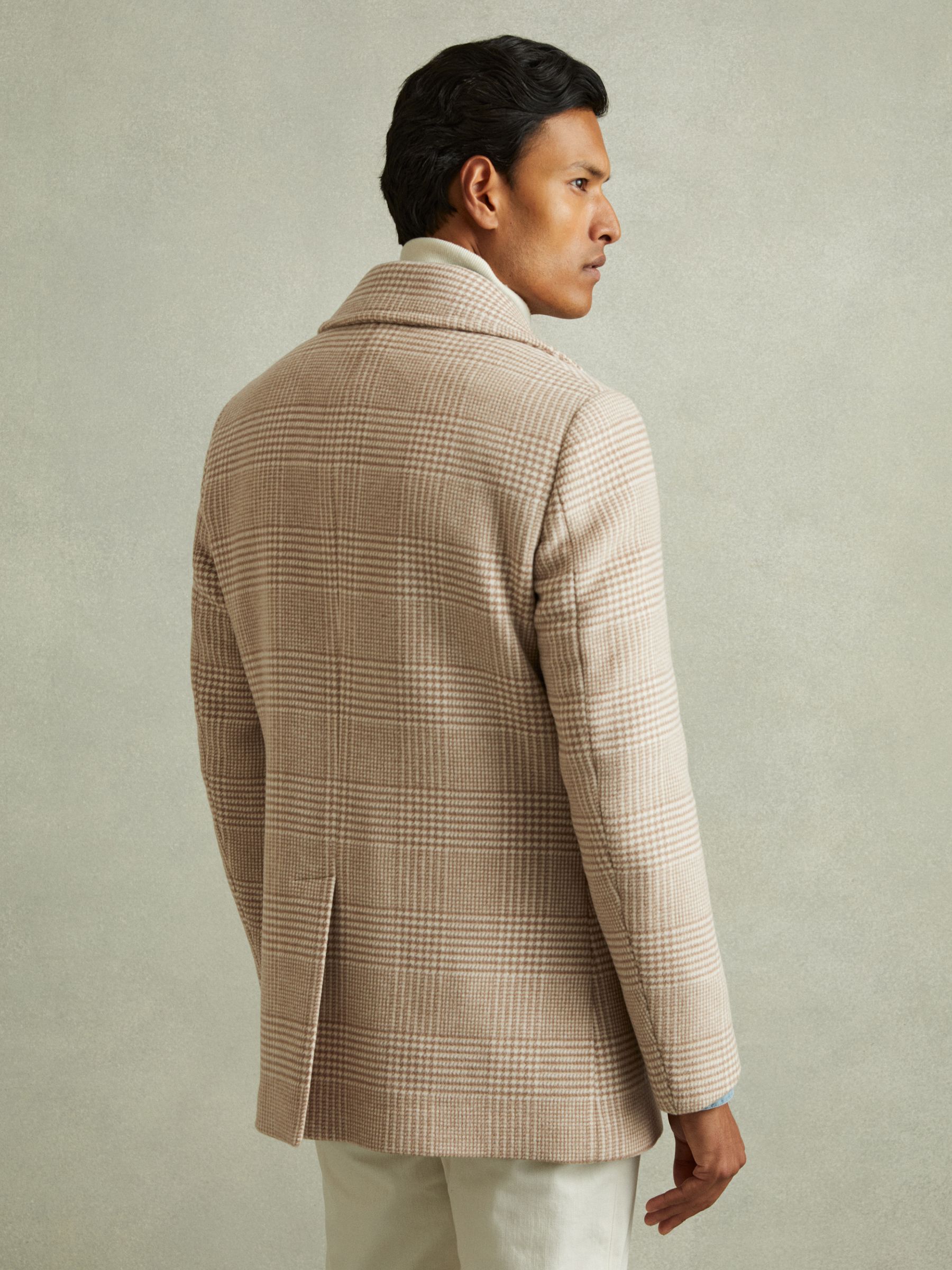 Wool Blend Double Breasted Peacoat in Oatmeal Check - Image 5 of 6