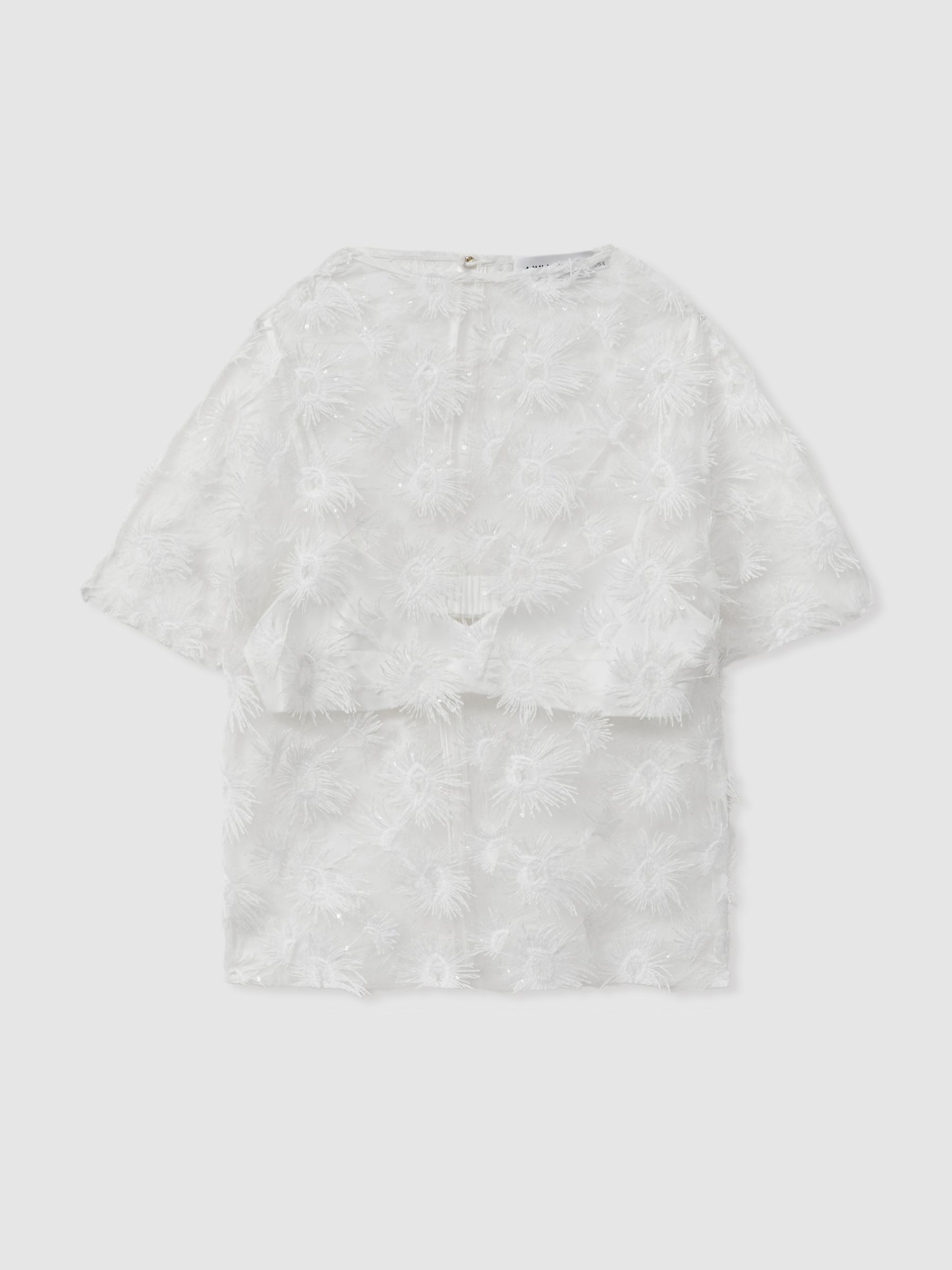 Coco White Anna Quan Sheer Applique Top - Image 2 of 6