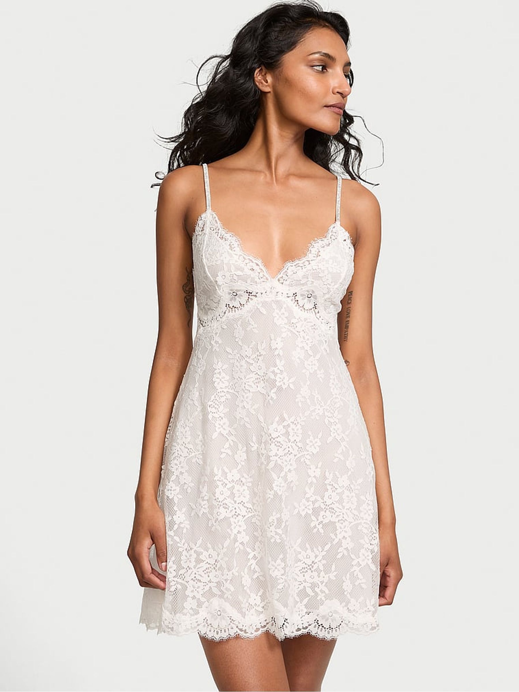 Coconut White Twinkle Shine Strap Lace Slip Dress - Image 1 of 3