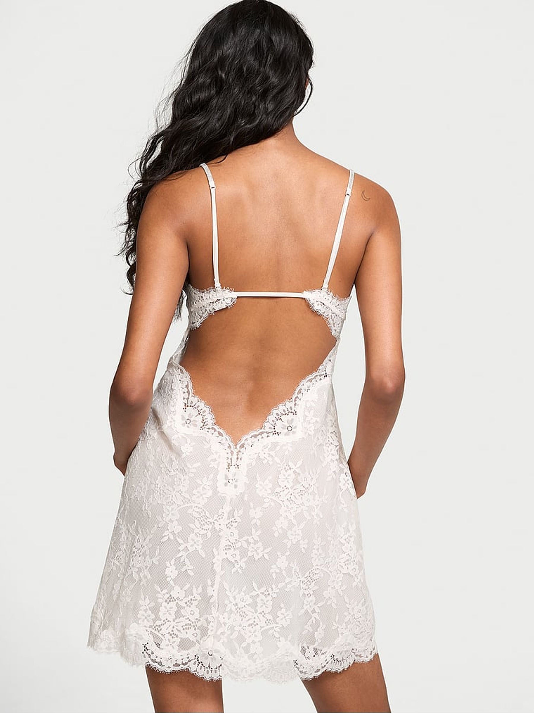 Coconut White Twinkle Shine Strap Lace Slip Dress - Image 2 of 3