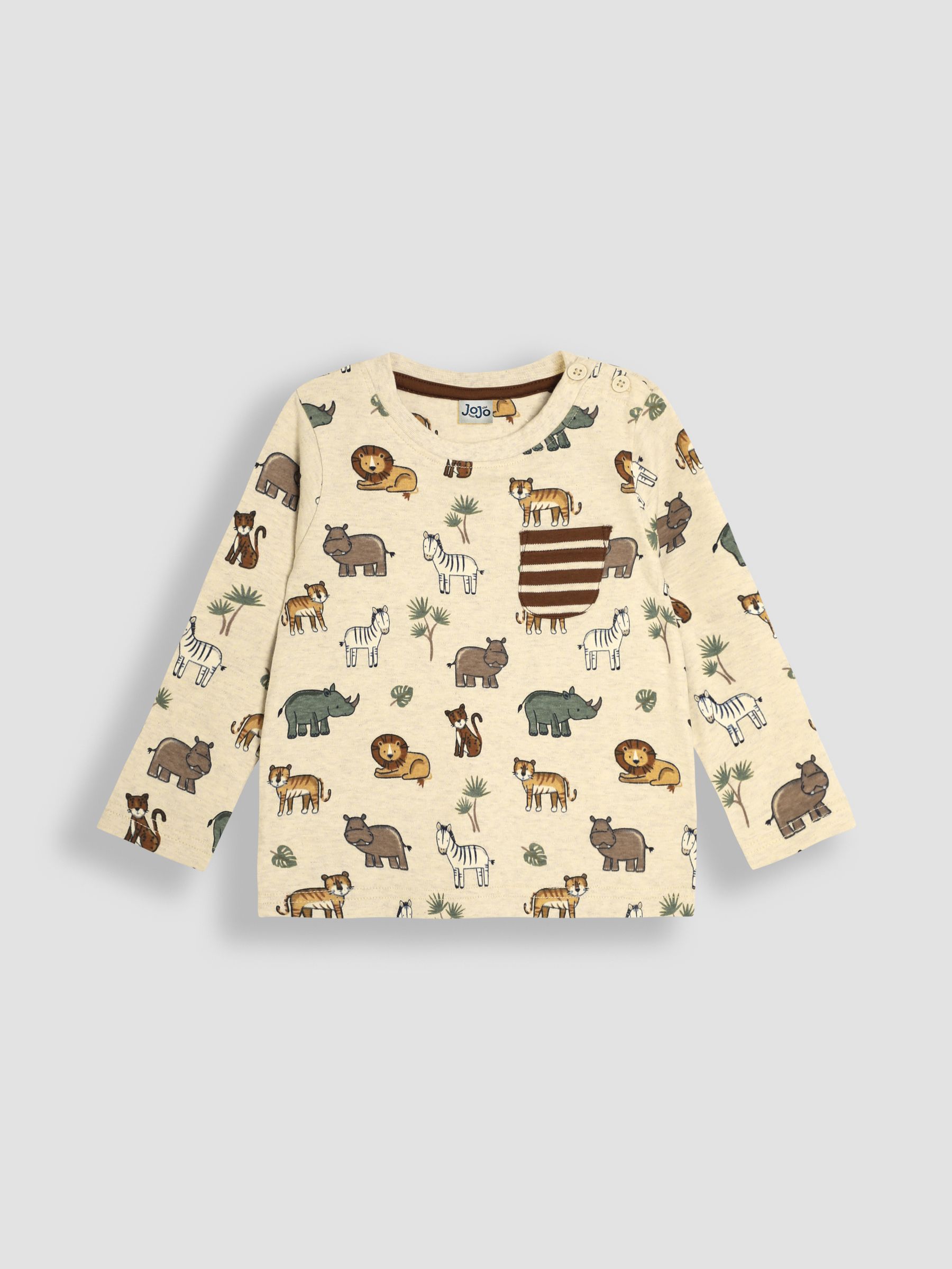 Natural Safari Animals Print & Stripe Long Sleeve 2-Pack Tops - Image 2 of 5
