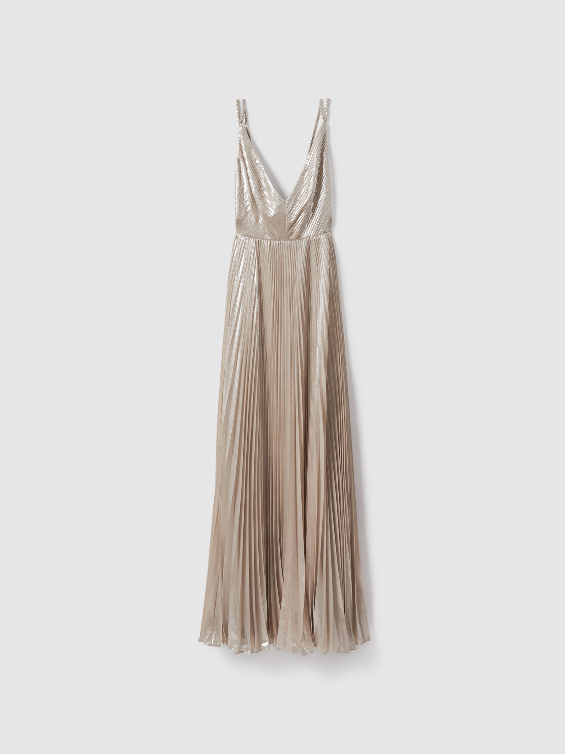 Halston Metallic Pleated Maxi Dress in Nude - Image 2 of 6