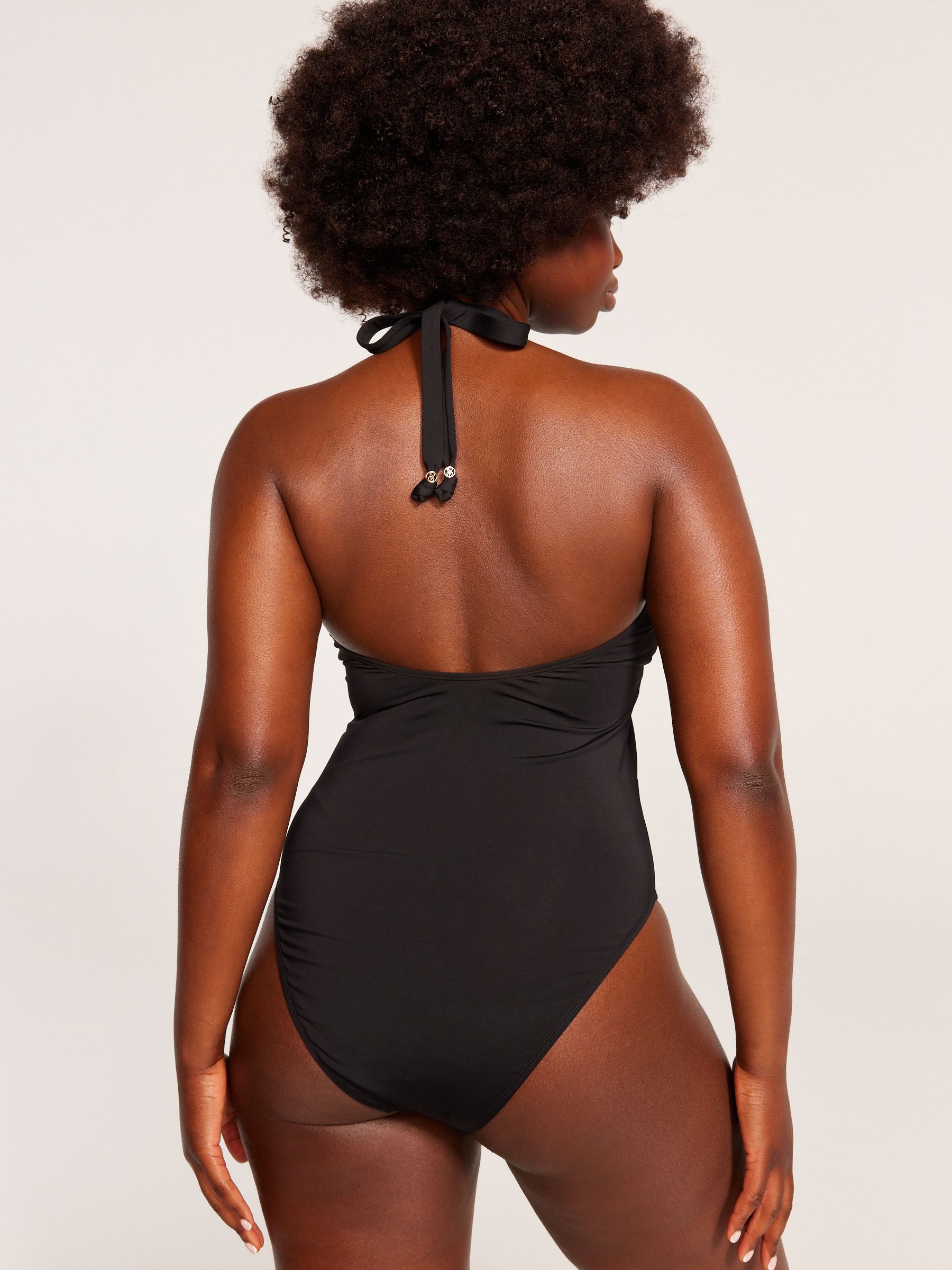Black Logo Hardware Tummy Control Bandeau Swimsuit - Image 2 of 5