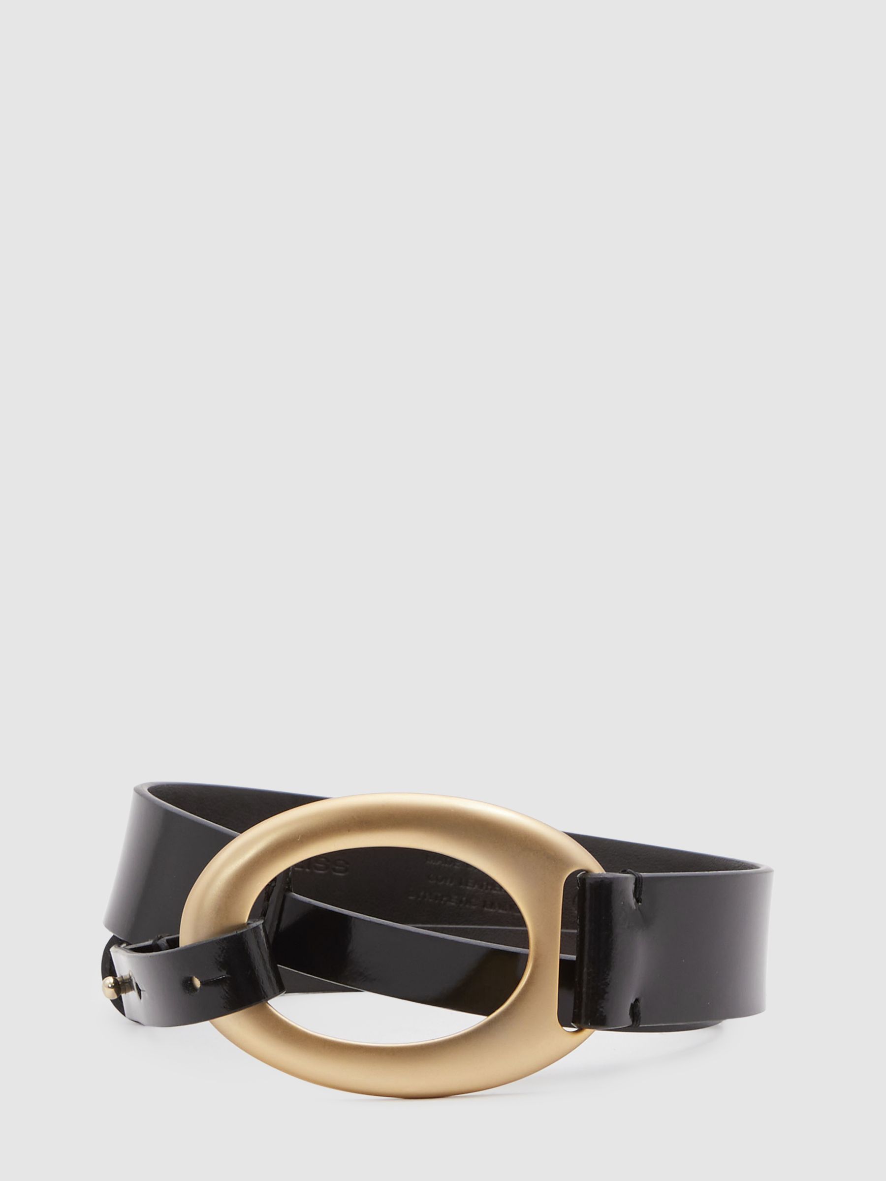 Asymmetric Patent Leather Belt in Black - Image 1 of 4