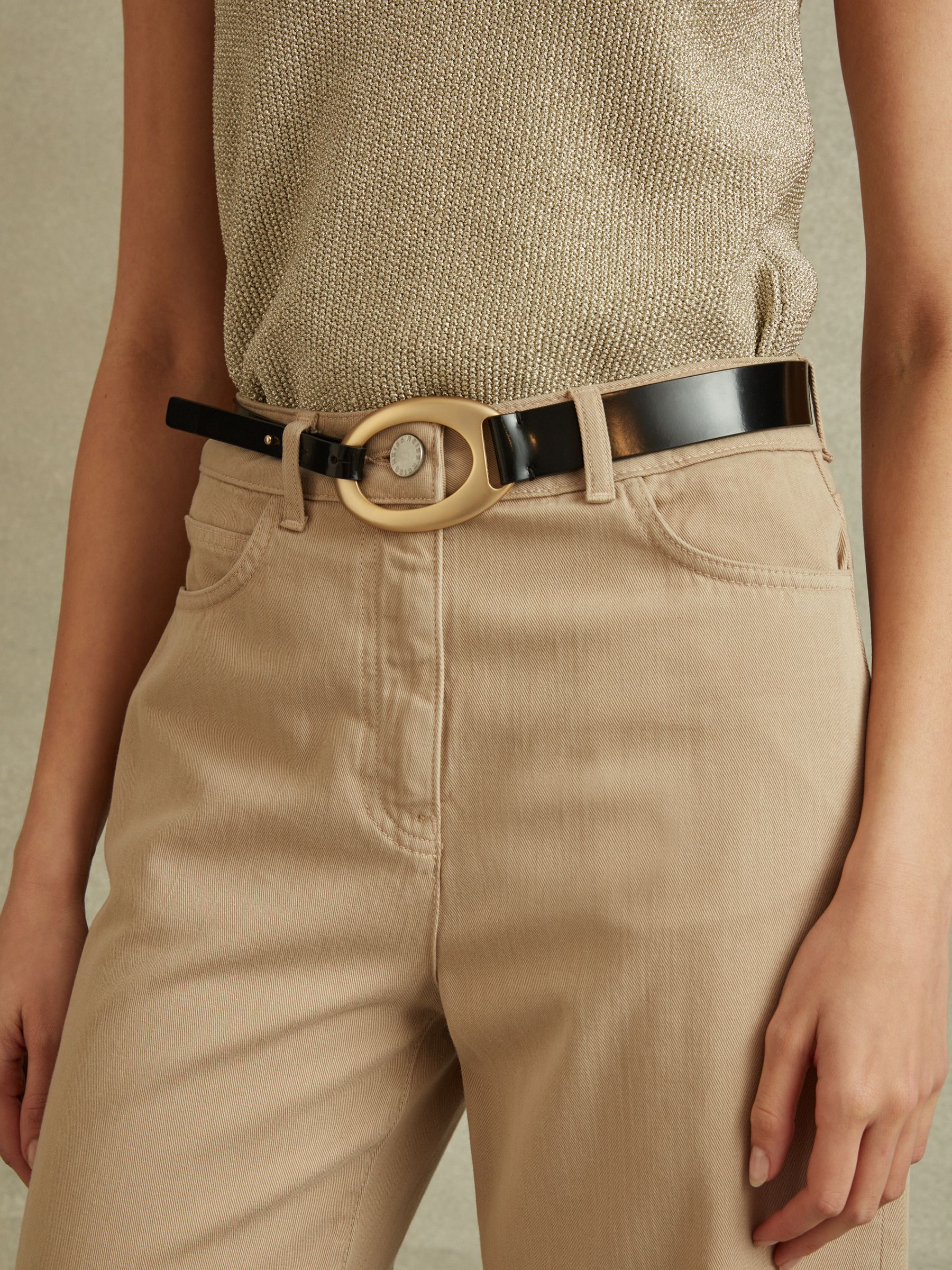 Asymmetric Patent Leather Belt in Black - Image 2 of 4