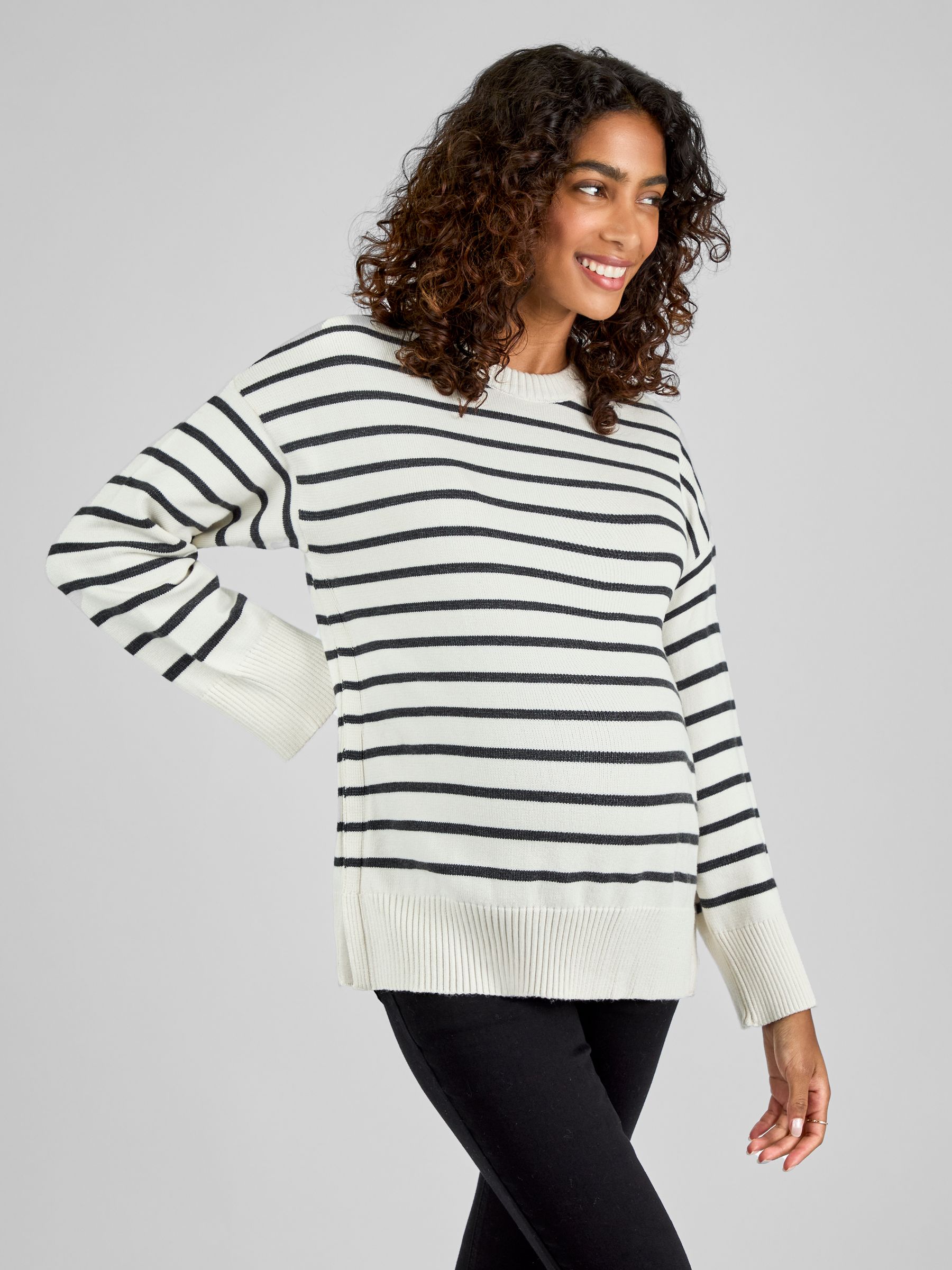 Cream Maternity & Nursing Stripe Side Buttoned Jumper - Image 1 of 4