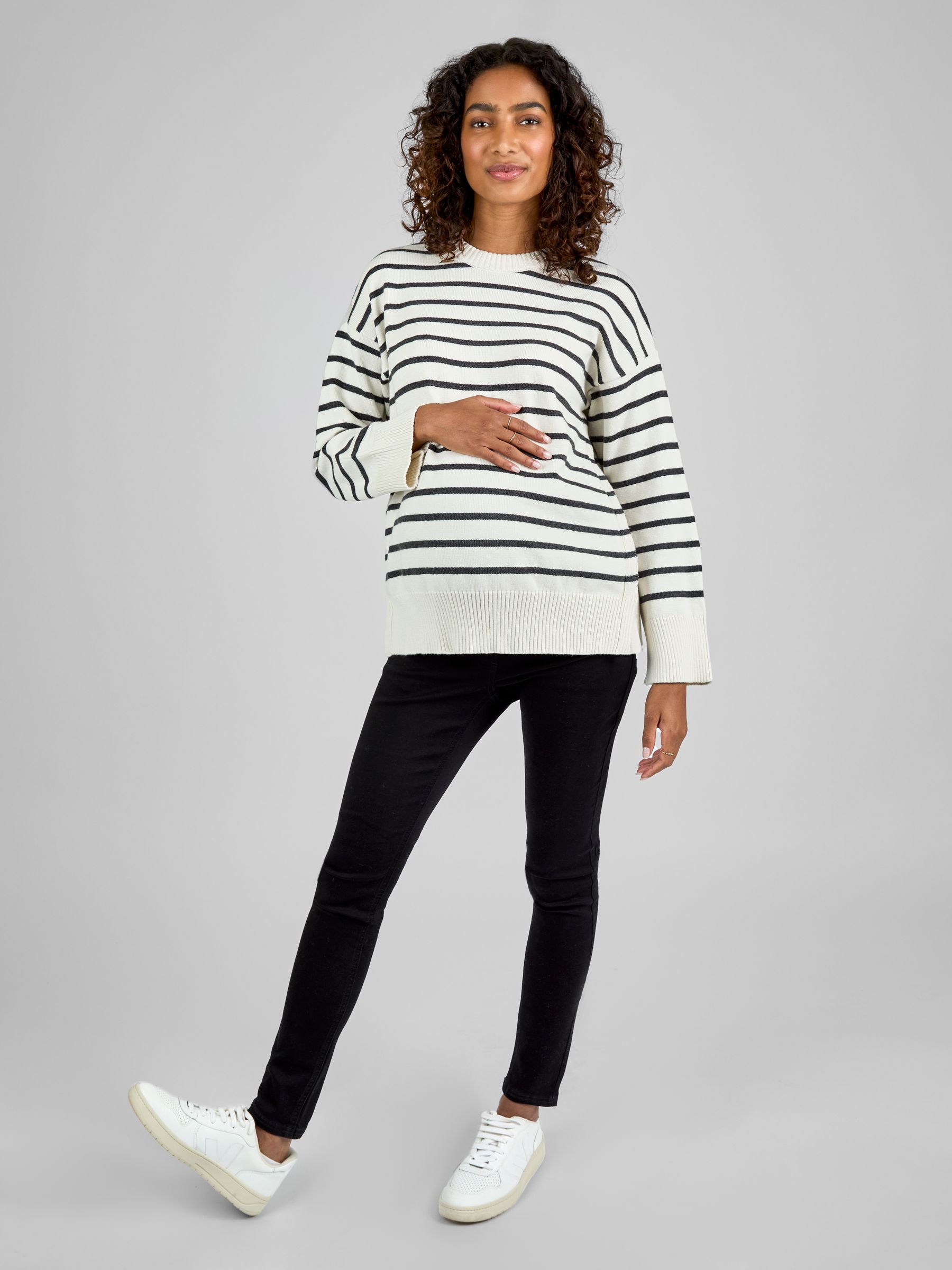 Cream Maternity & Nursing Stripe Side Buttoned Jumper - Image 3 of 4