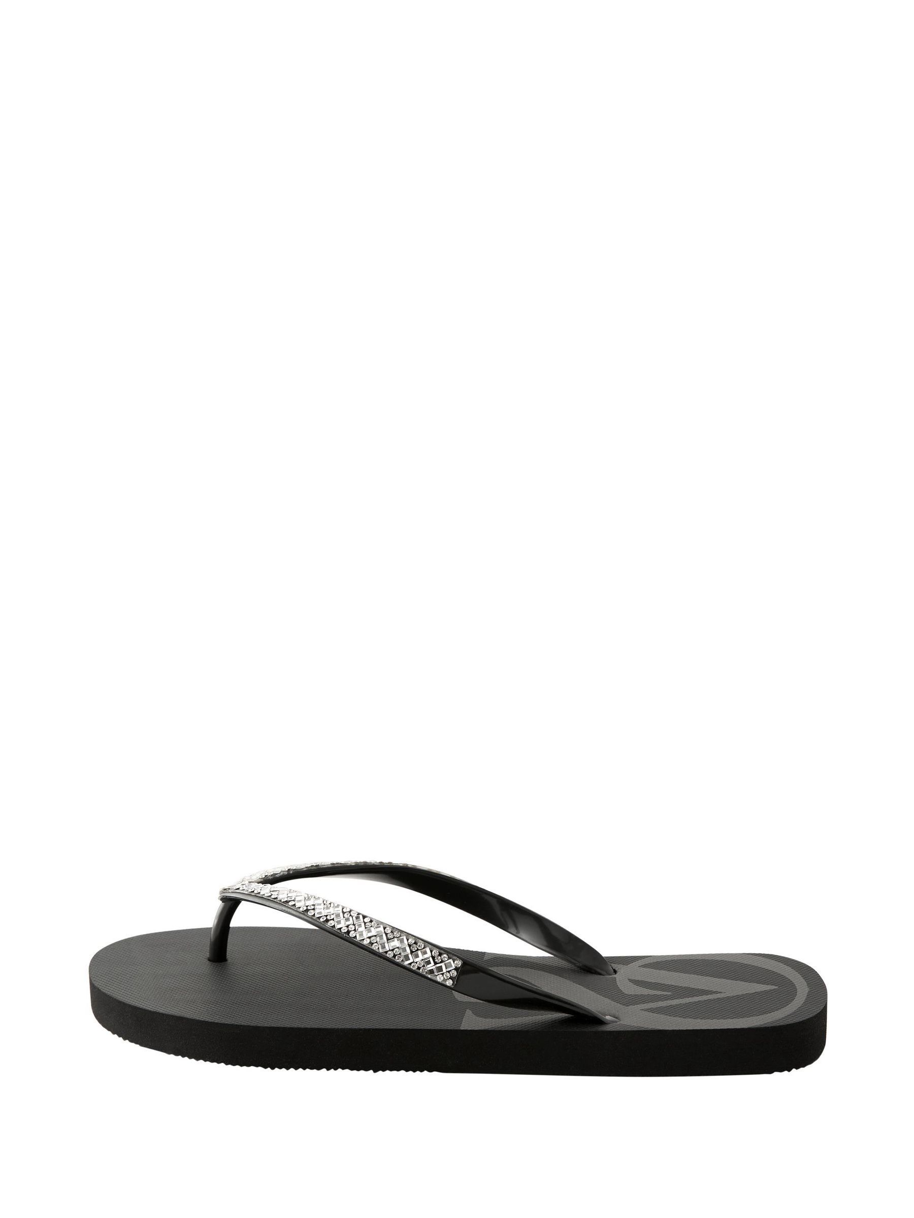 Black Diamanté Logo Flip Flops - Image 4 of 6