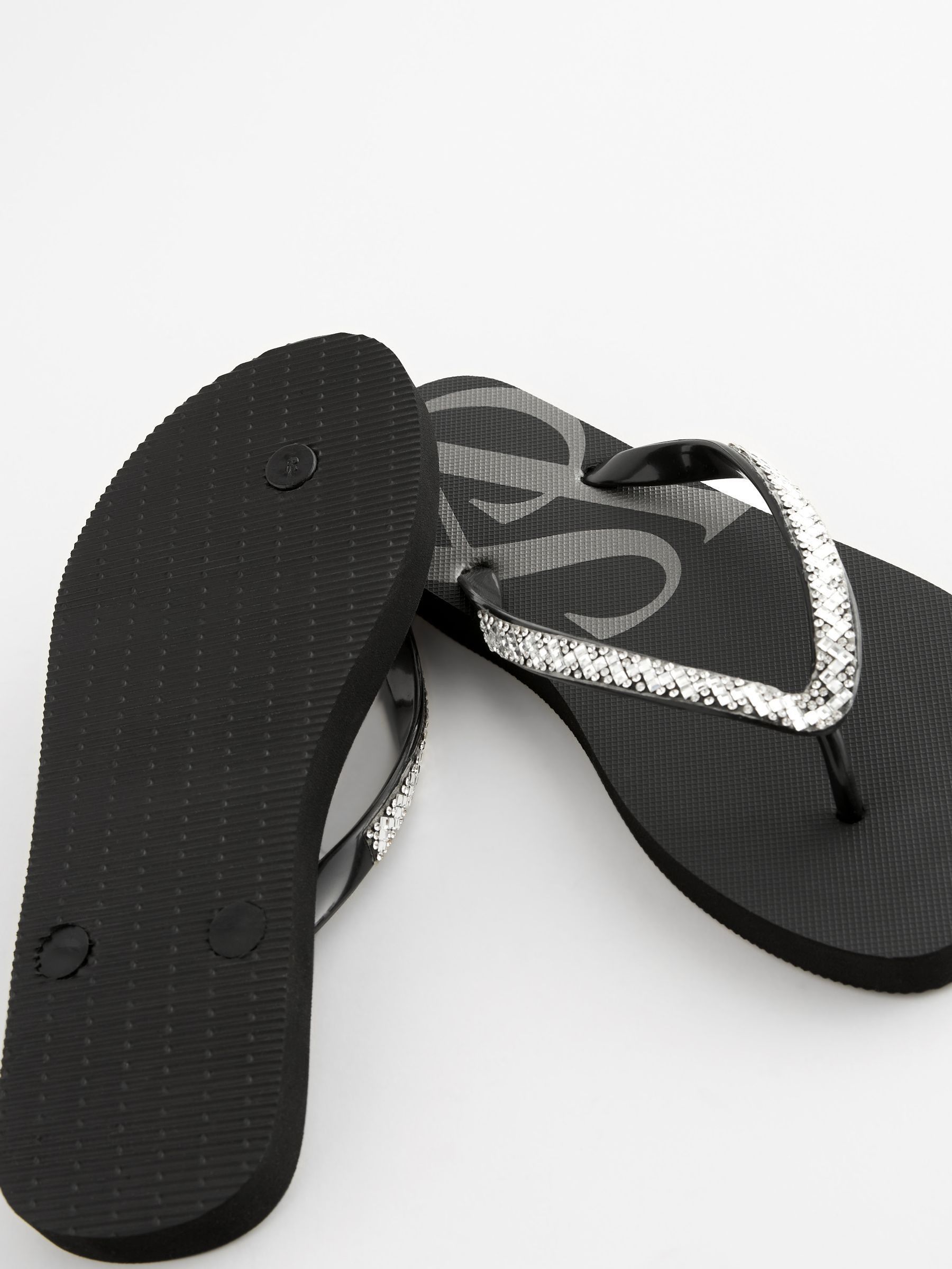 Black Diamanté Logo Flip Flops - Image 6 of 6