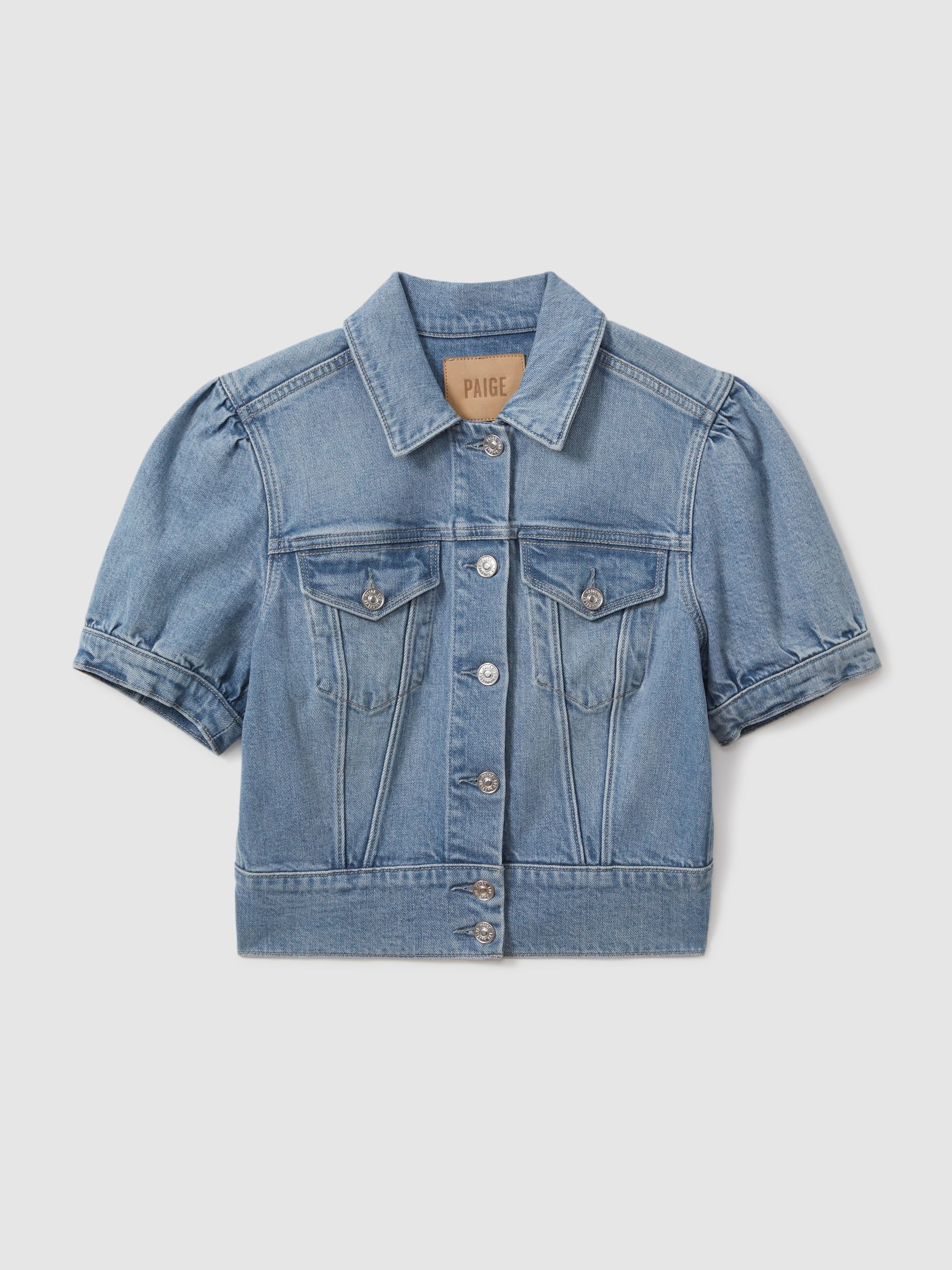 Paige Cropped Denim Jacket in Lowen Blue - Image 1 of 5