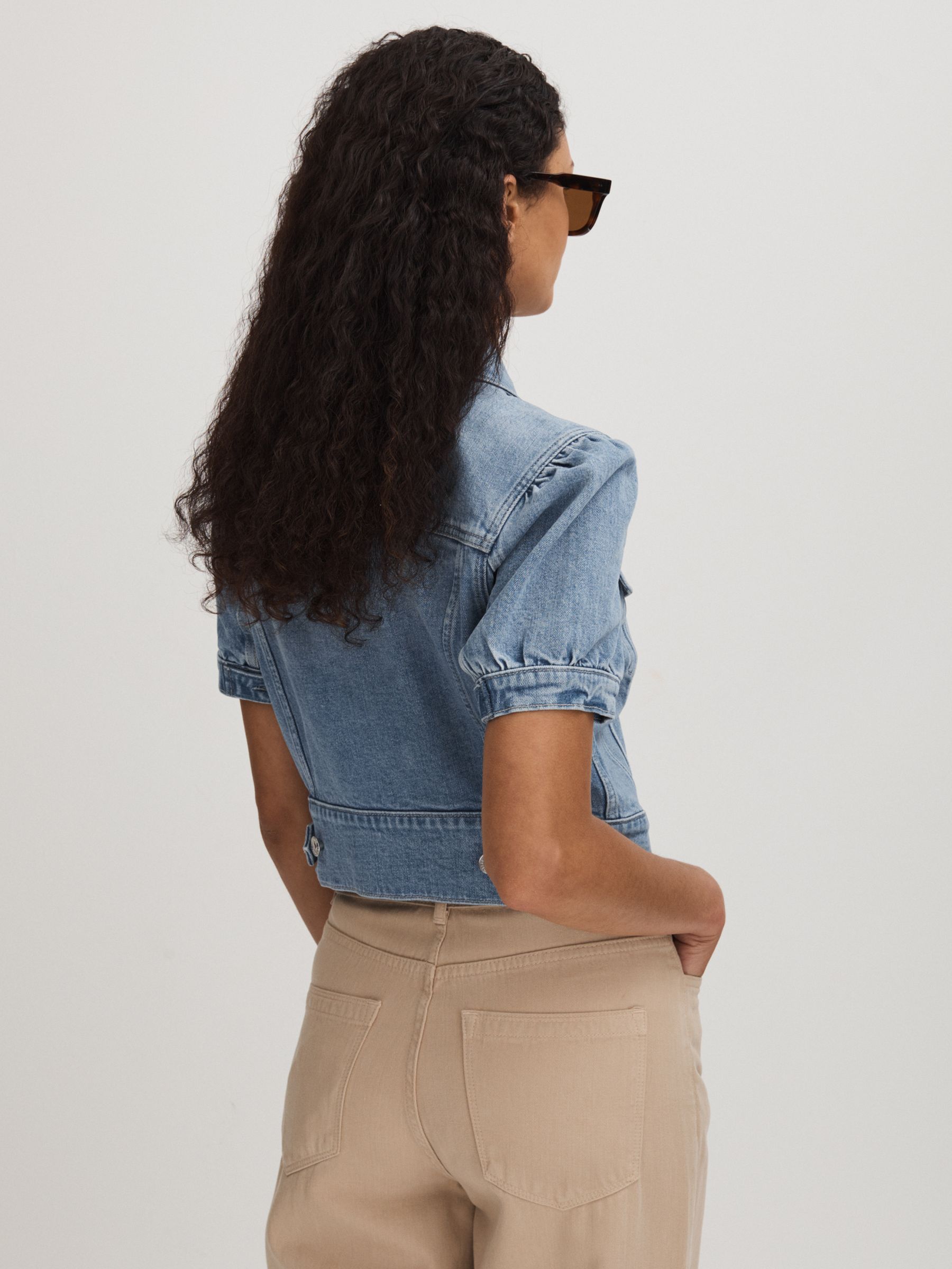 Paige Cropped Denim Jacket in Lowen Blue - Image 4 of 5