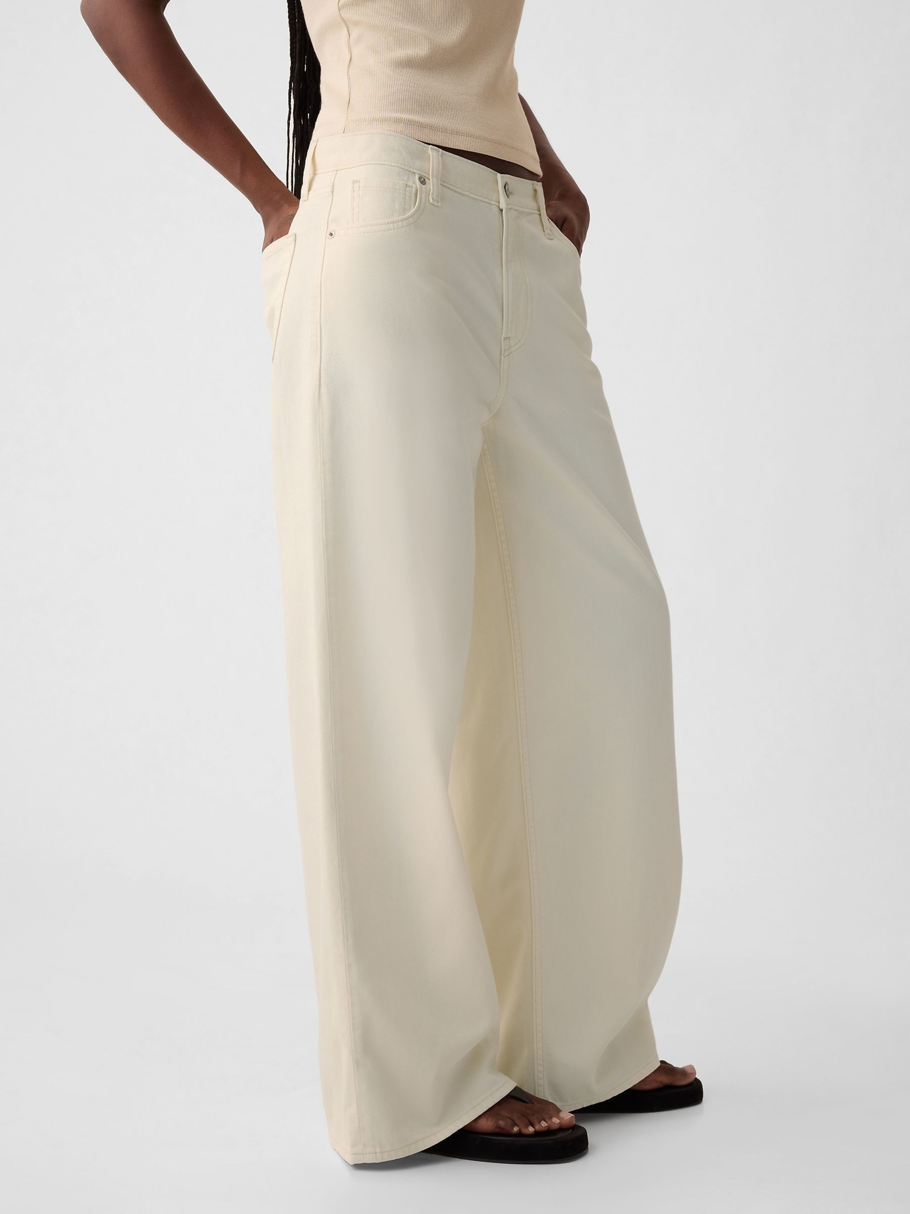 Cream Mid Rise UltraSoft Baggy Jeans - Image 3 of 6