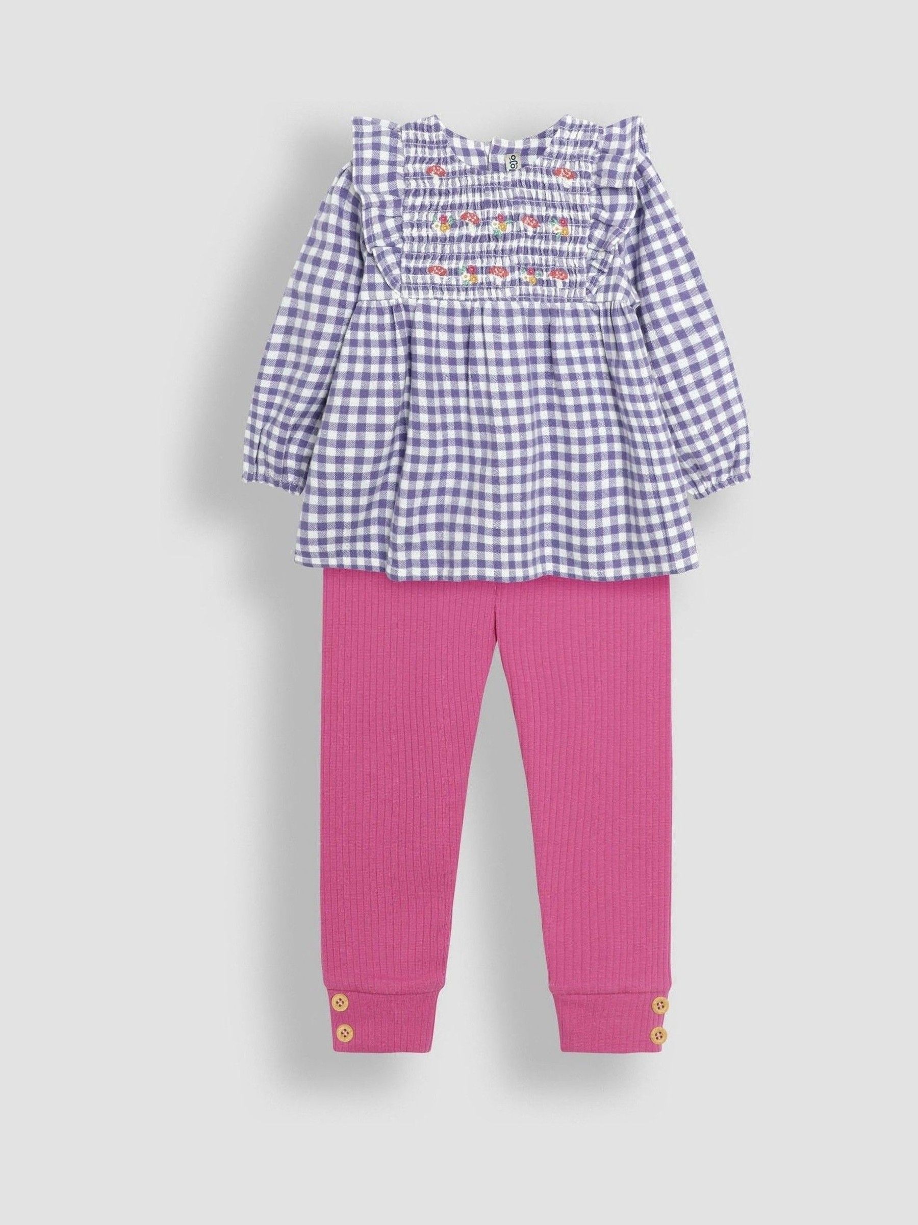 Lilac Embroidered Frill Shoulder Blouse & Leggings Set - Image 1 of 6