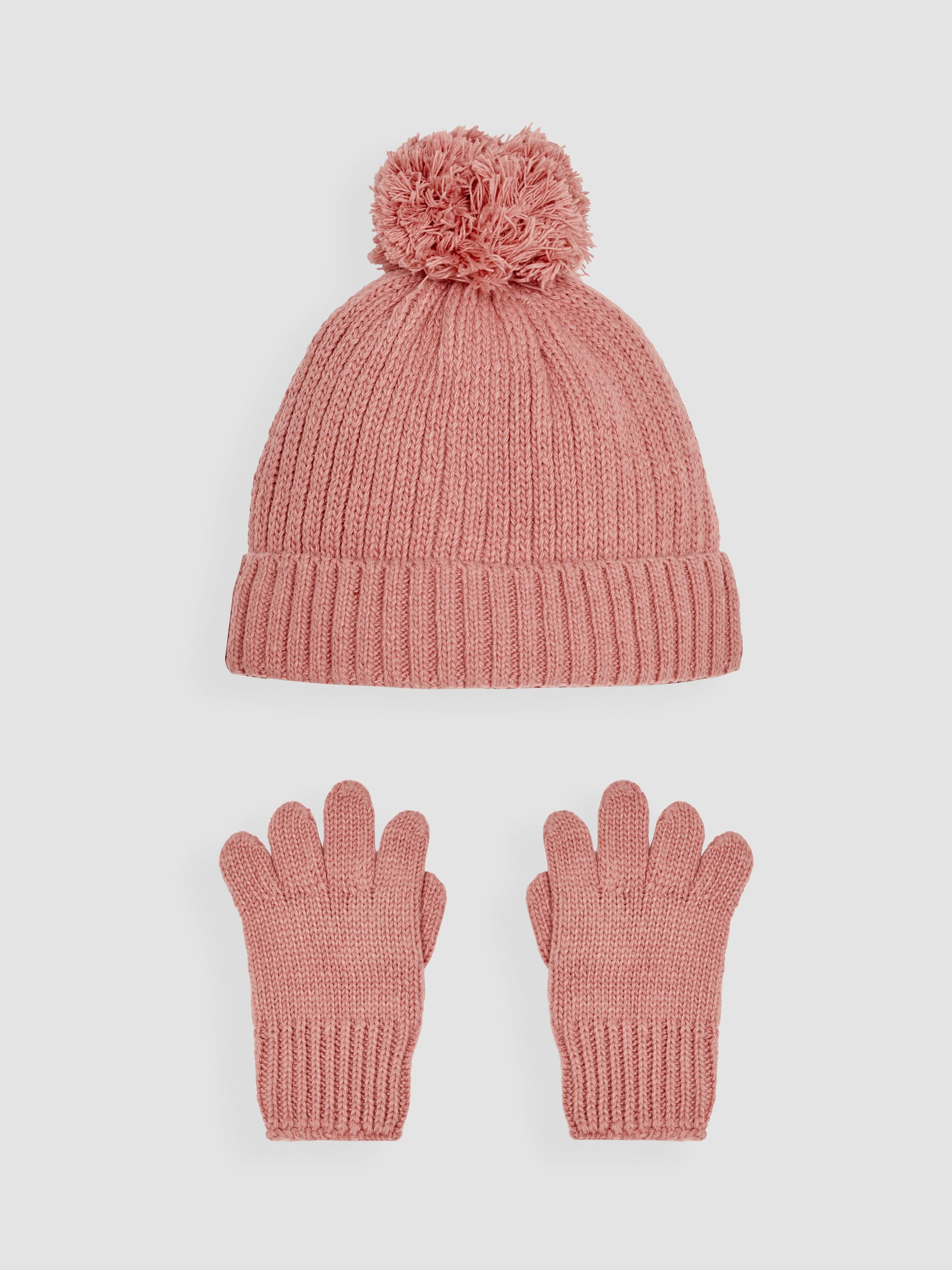 Dusky Pink Rib Hat & Gloves Set - Image 1 of 4