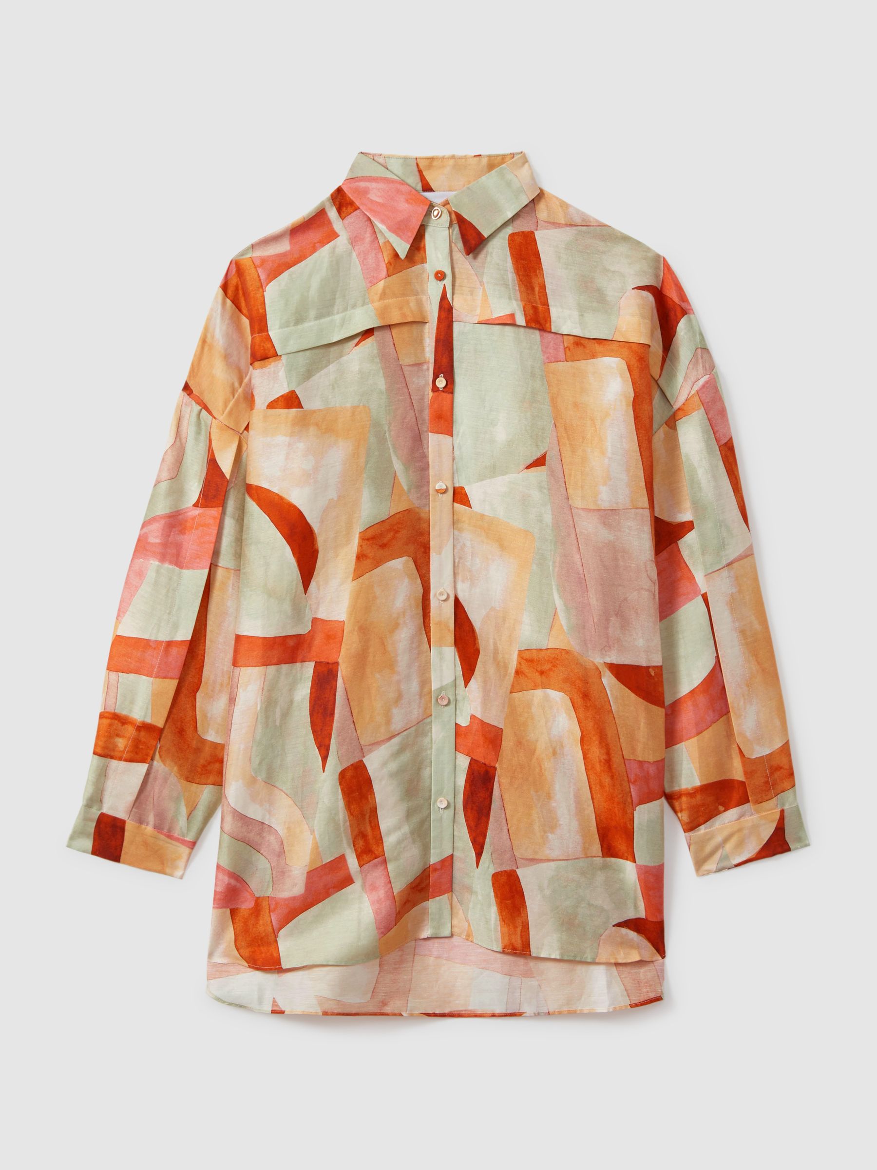 Acler Geometric Print Relaxed Fit Shirt in Orange Multi - Image 2 of 6