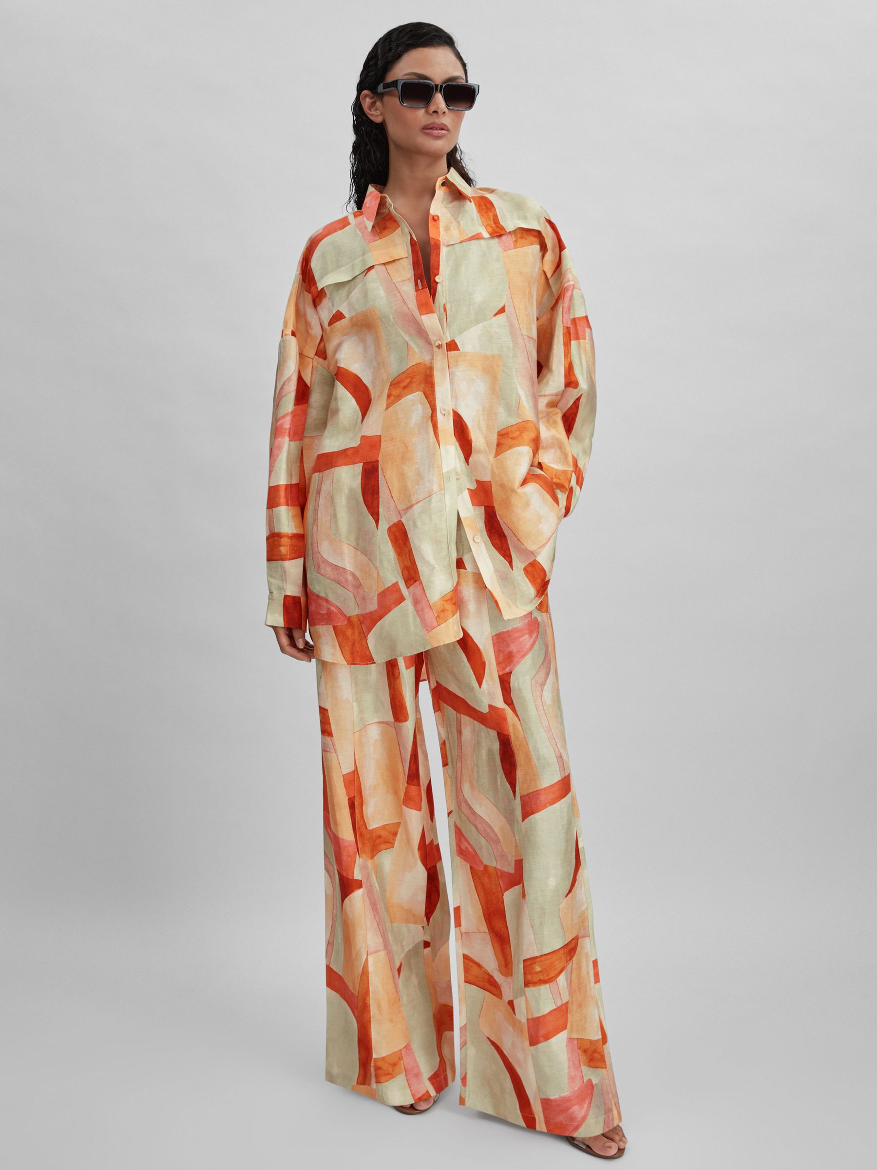 Acler Geometric Print Relaxed Fit Shirt in Orange Multi - Image 3 of 6