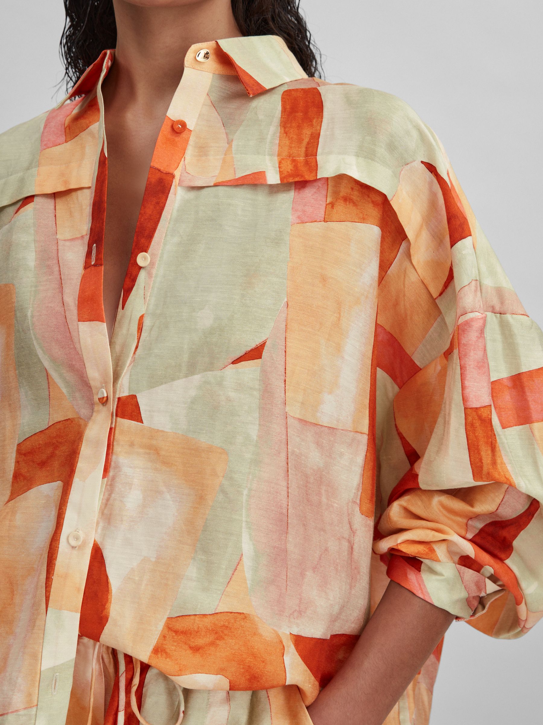 Acler Geometric Print Relaxed Fit Shirt in Orange Multi - Image 4 of 6