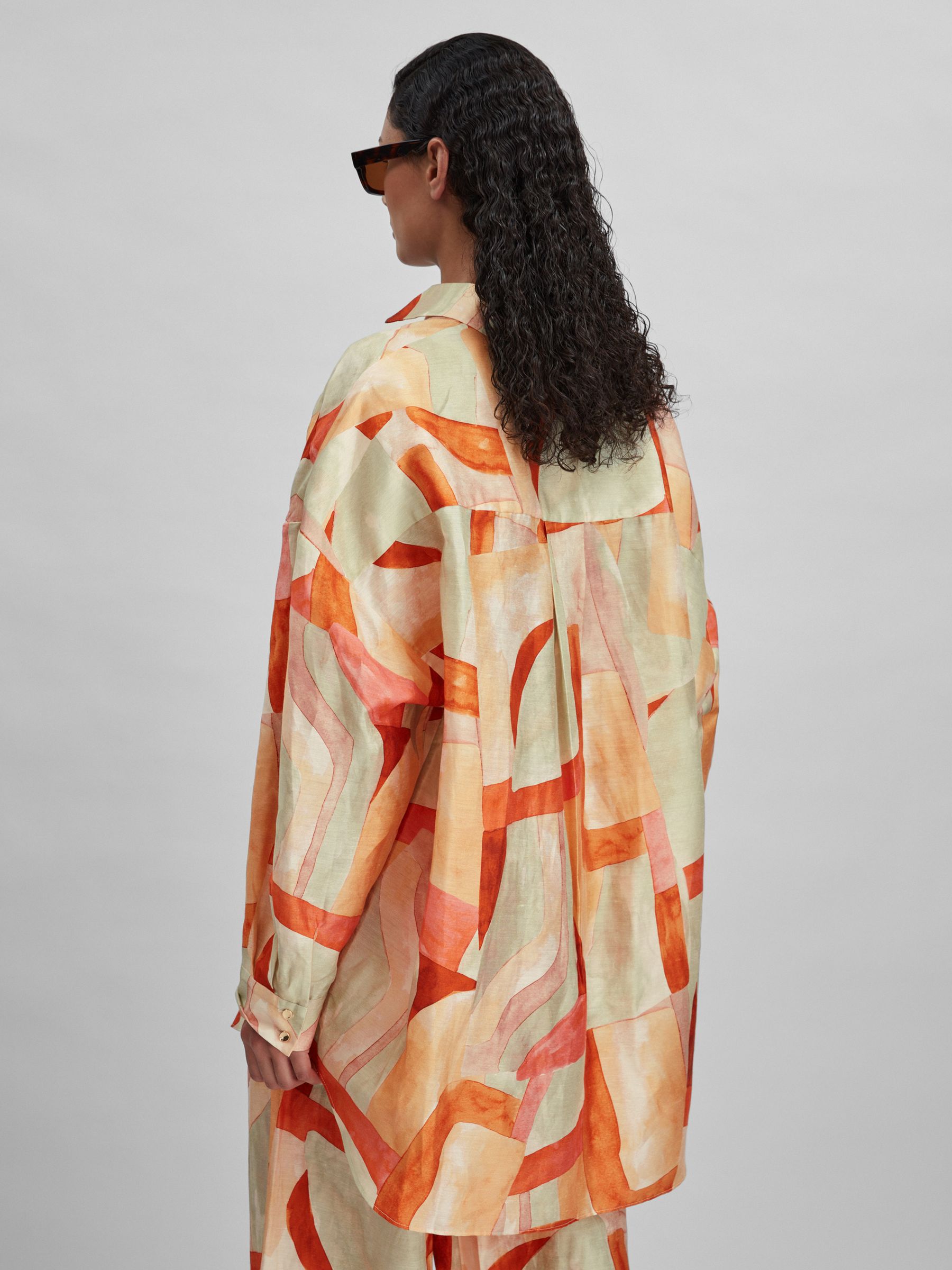 Acler Geometric Print Relaxed Fit Shirt in Orange Multi - Image 5 of 6
