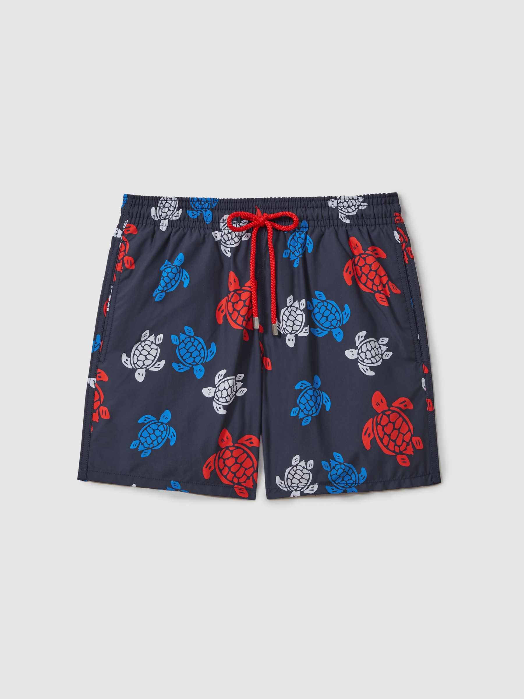 Vilebrequin Turtle Print Drawstring Swim Shorts in Bleu Marine - Image 1 of 2