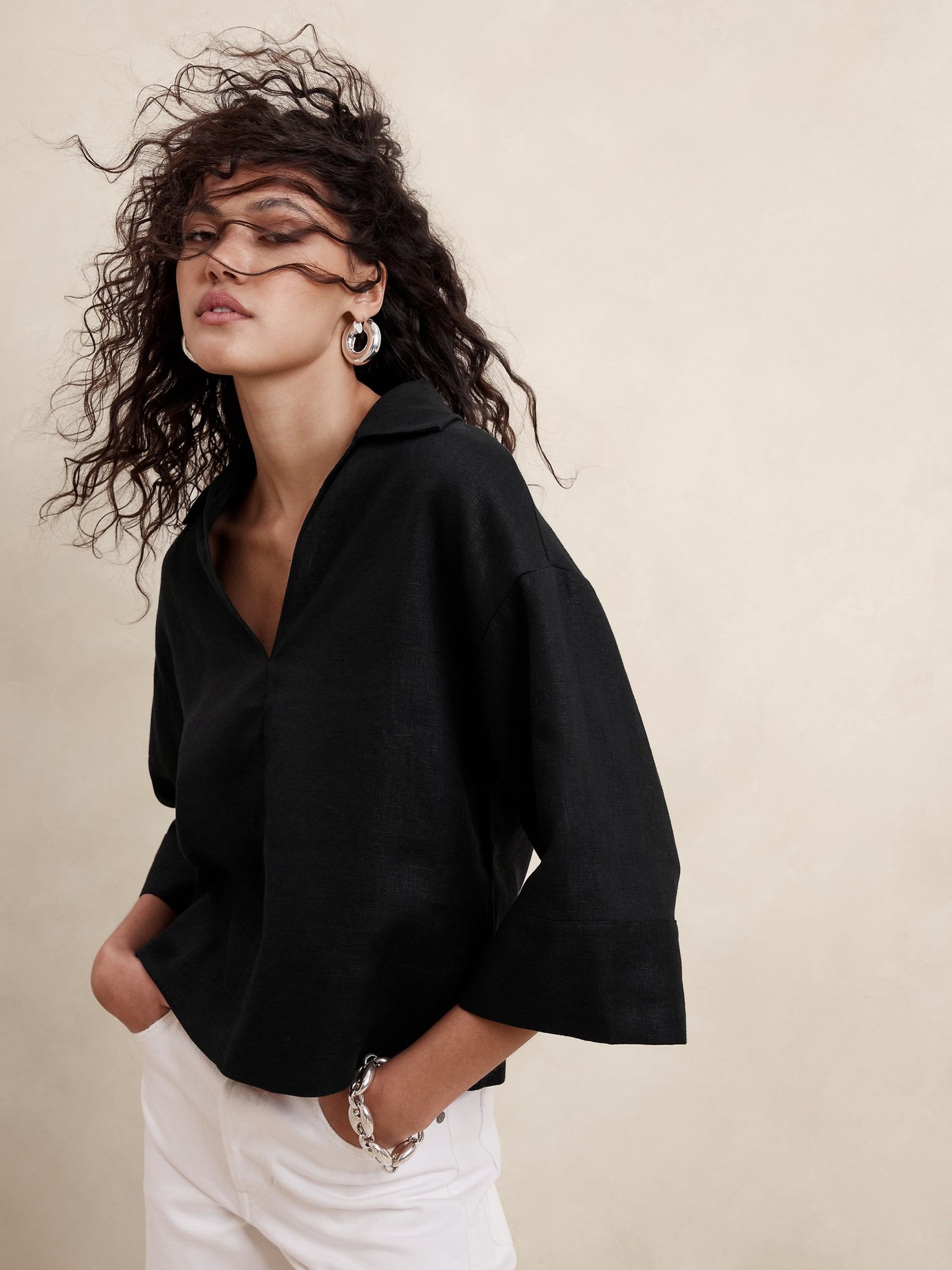 Banana Republic Black European Linen Blouses - Image 1 of 1