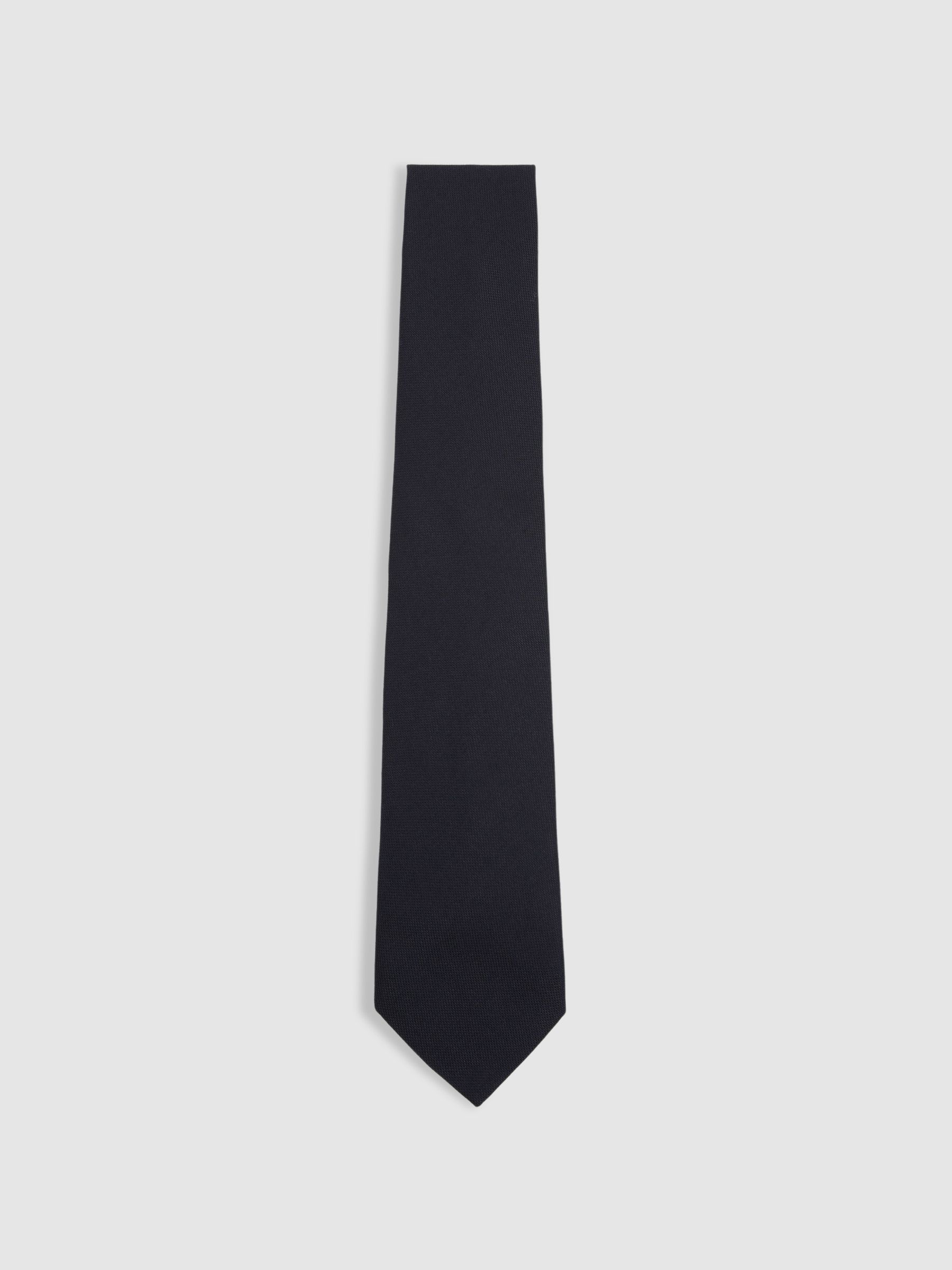 Plain Woven Tie with Silk and Wool in Navy - Image 1 of 4