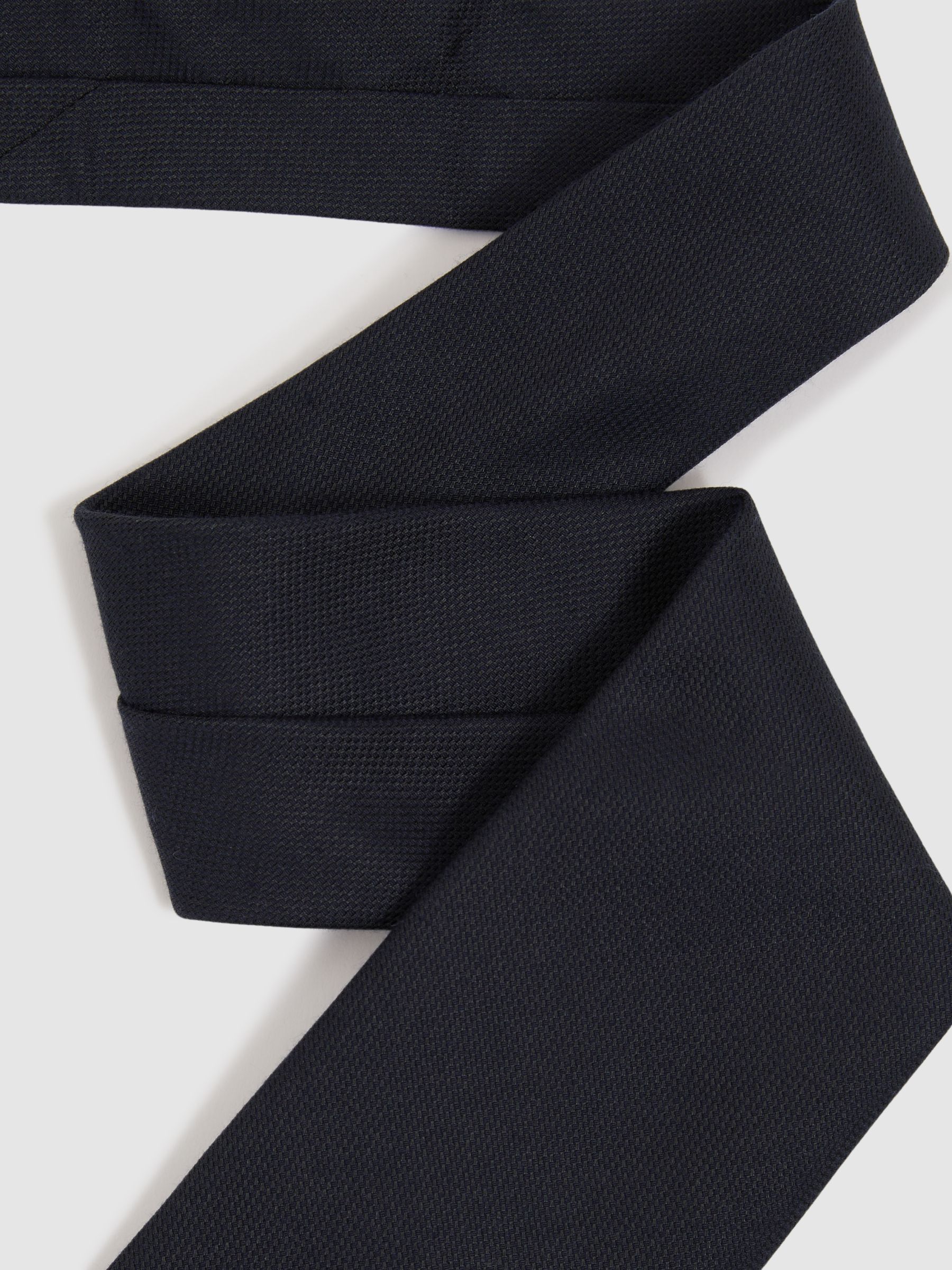 Plain Woven Tie with Silk and Wool in Navy - Image 2 of 4