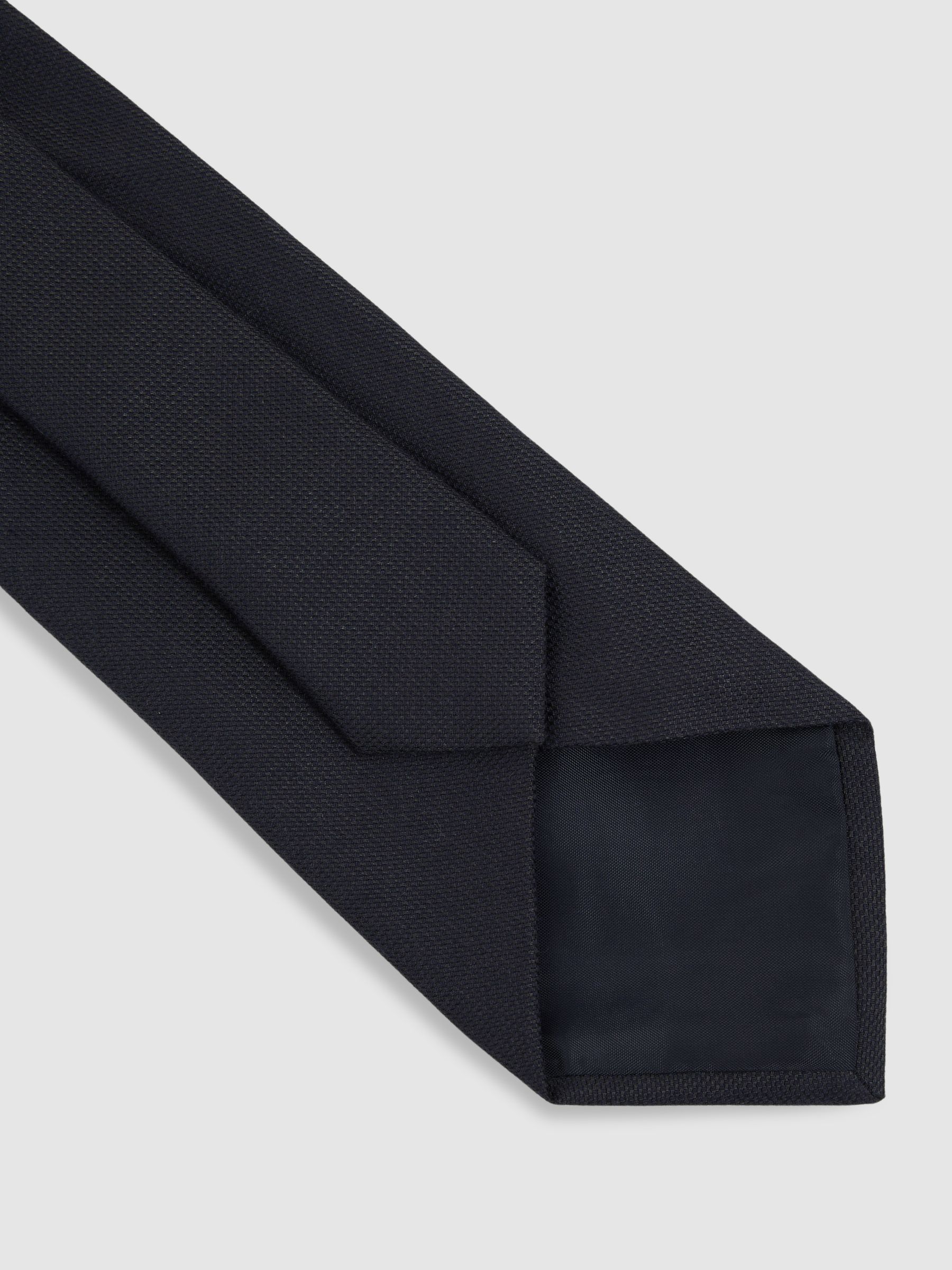 Plain Woven Tie with Silk and Wool in Navy - Image 3 of 4