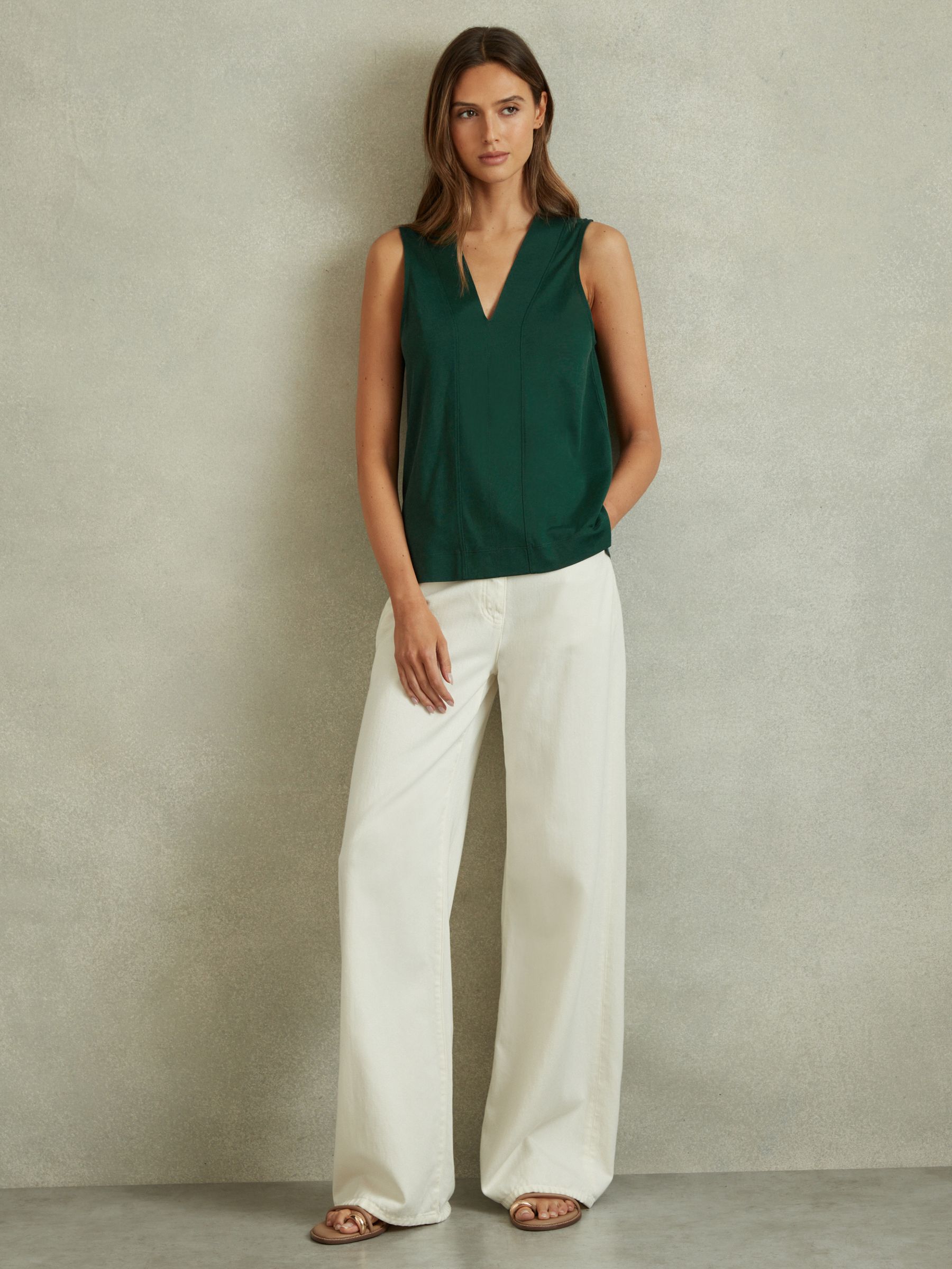 V-Neck Shell Top in Green - Image 1 of 5