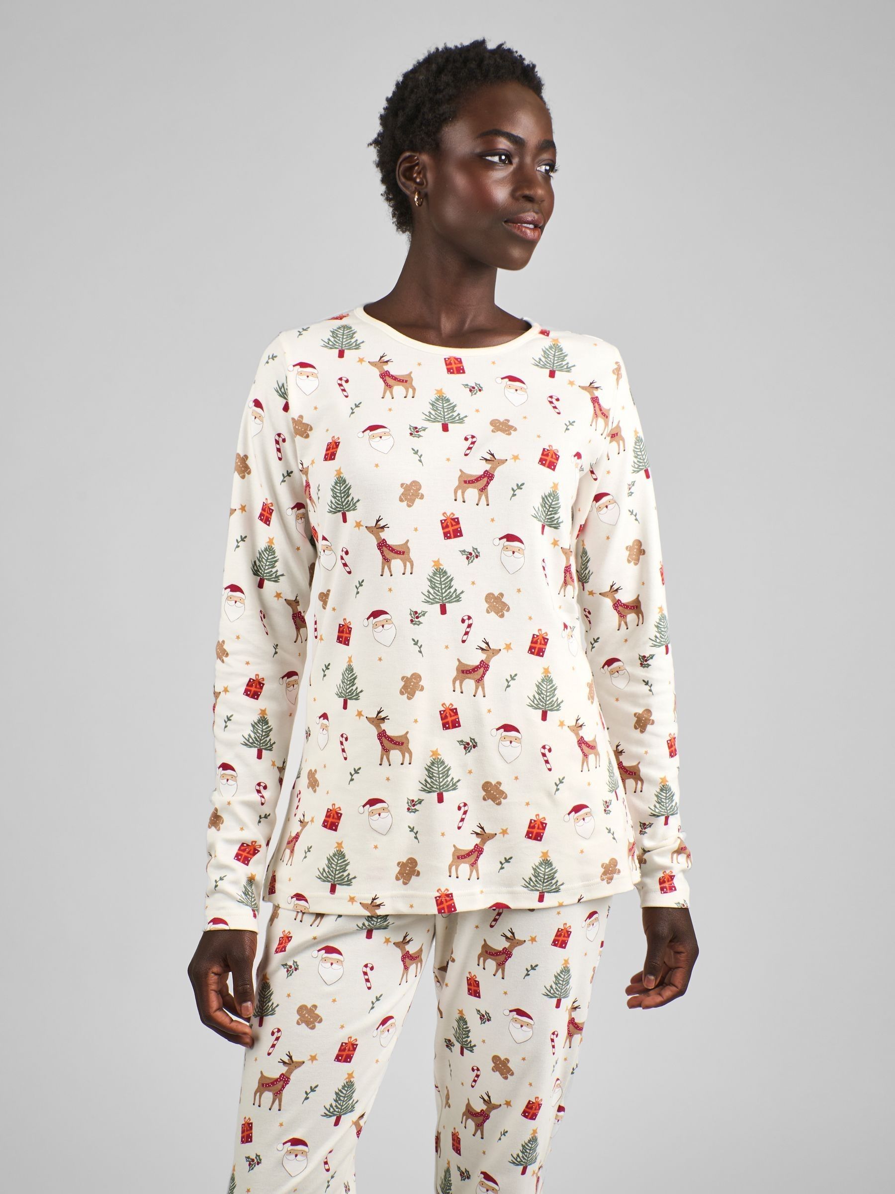 Cream Womens Christmas Print Pyjamas Set - Image 1 of 4