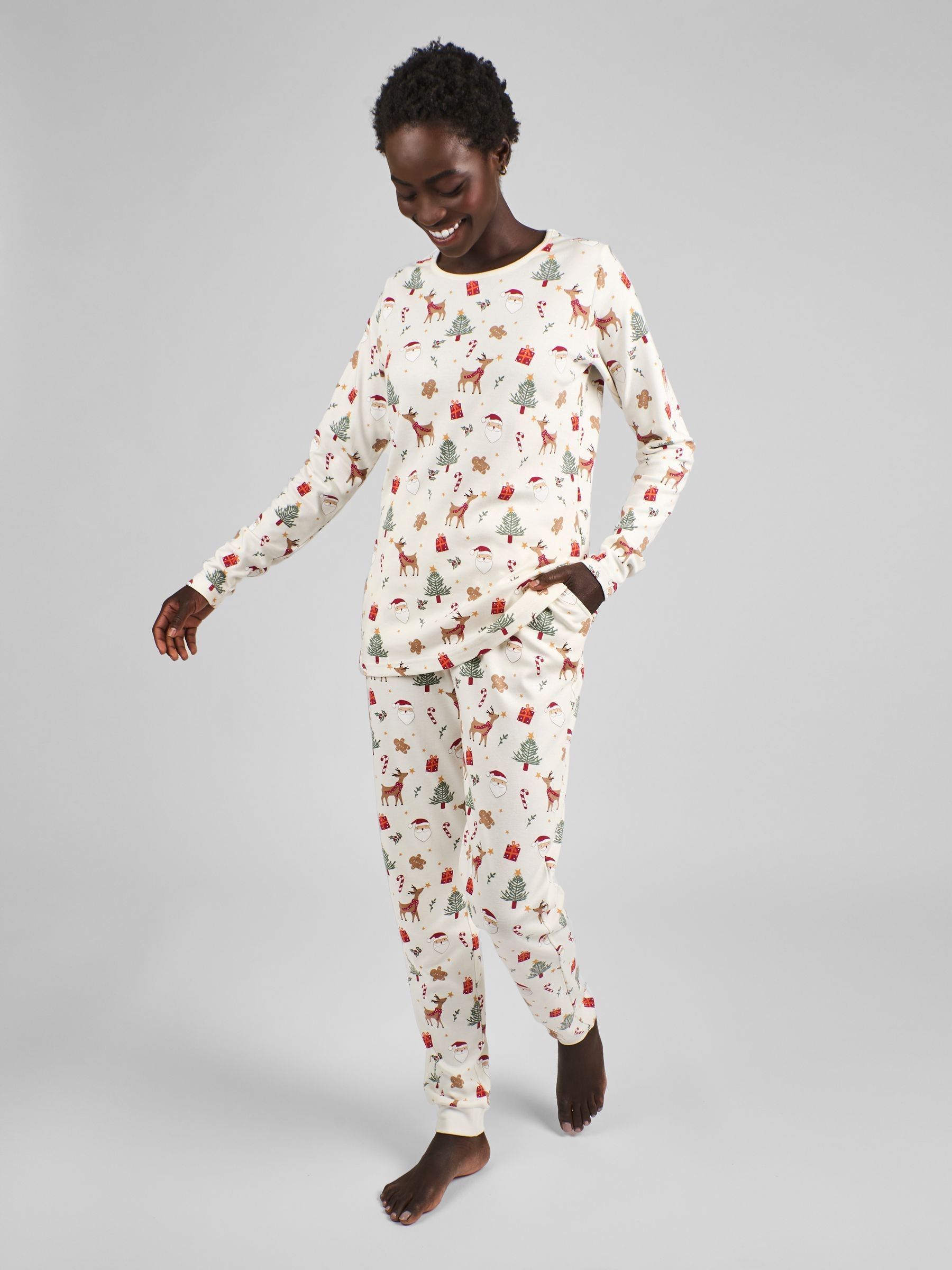 Cream Womens Christmas Print Pyjamas Set - Image 3 of 4