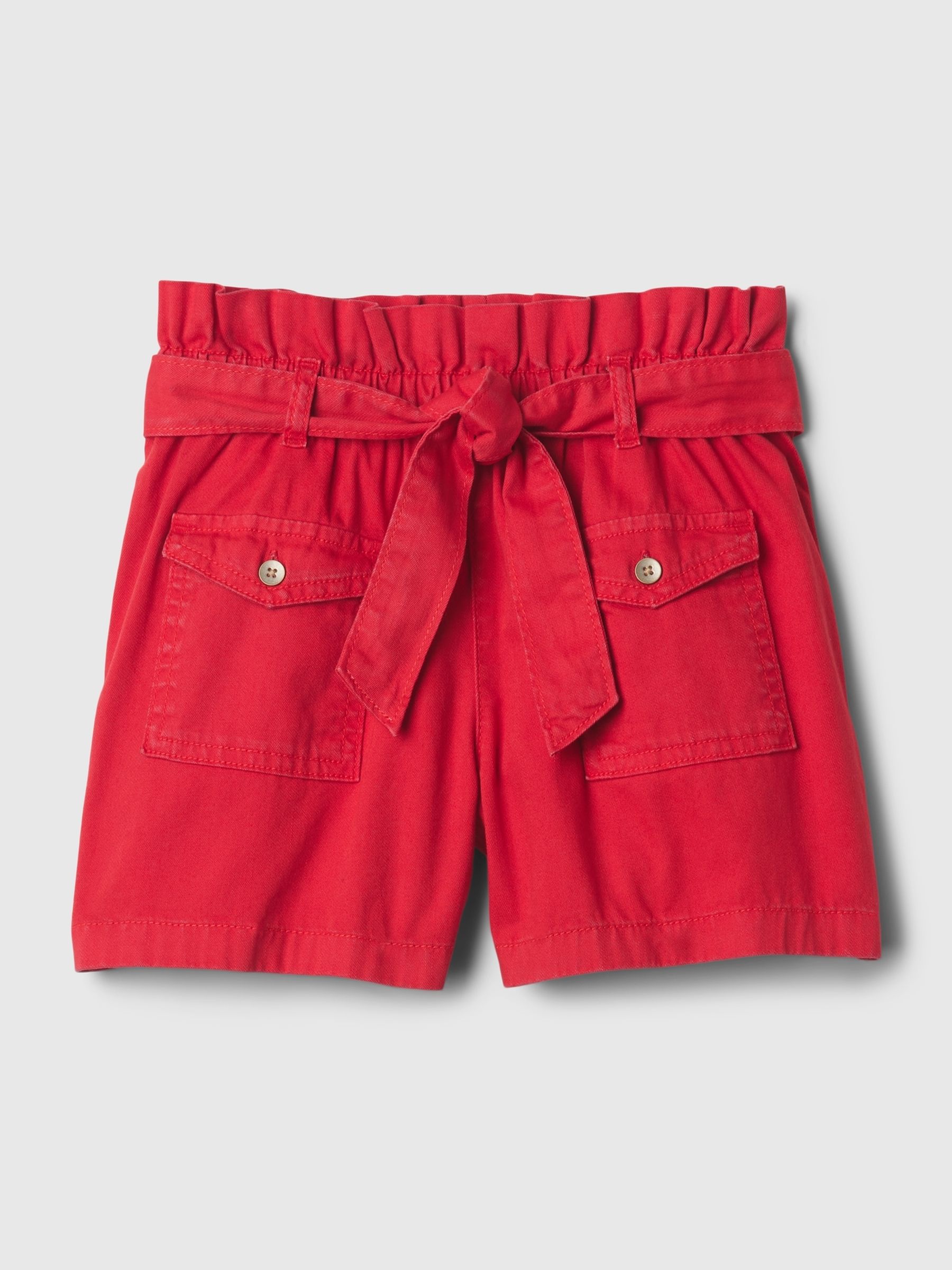 Red High Waisted Paperbag Denim Shorts (4-13yrs) - Image 4 of 5