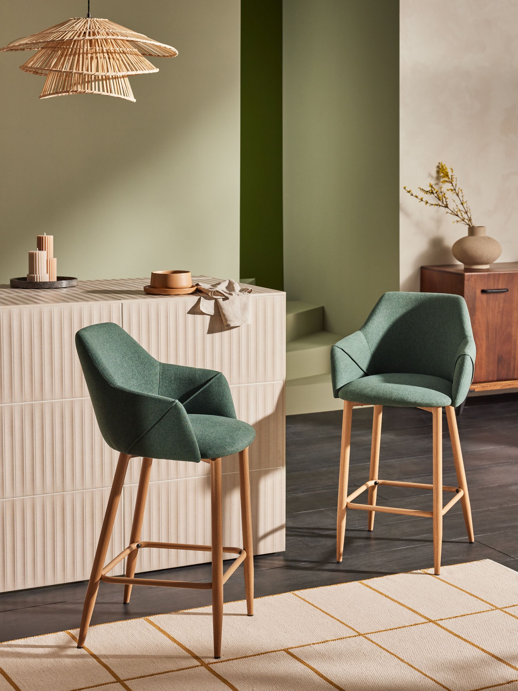 Bay Green and Oak Legs Lule Bar Stool - Image 1 of 6