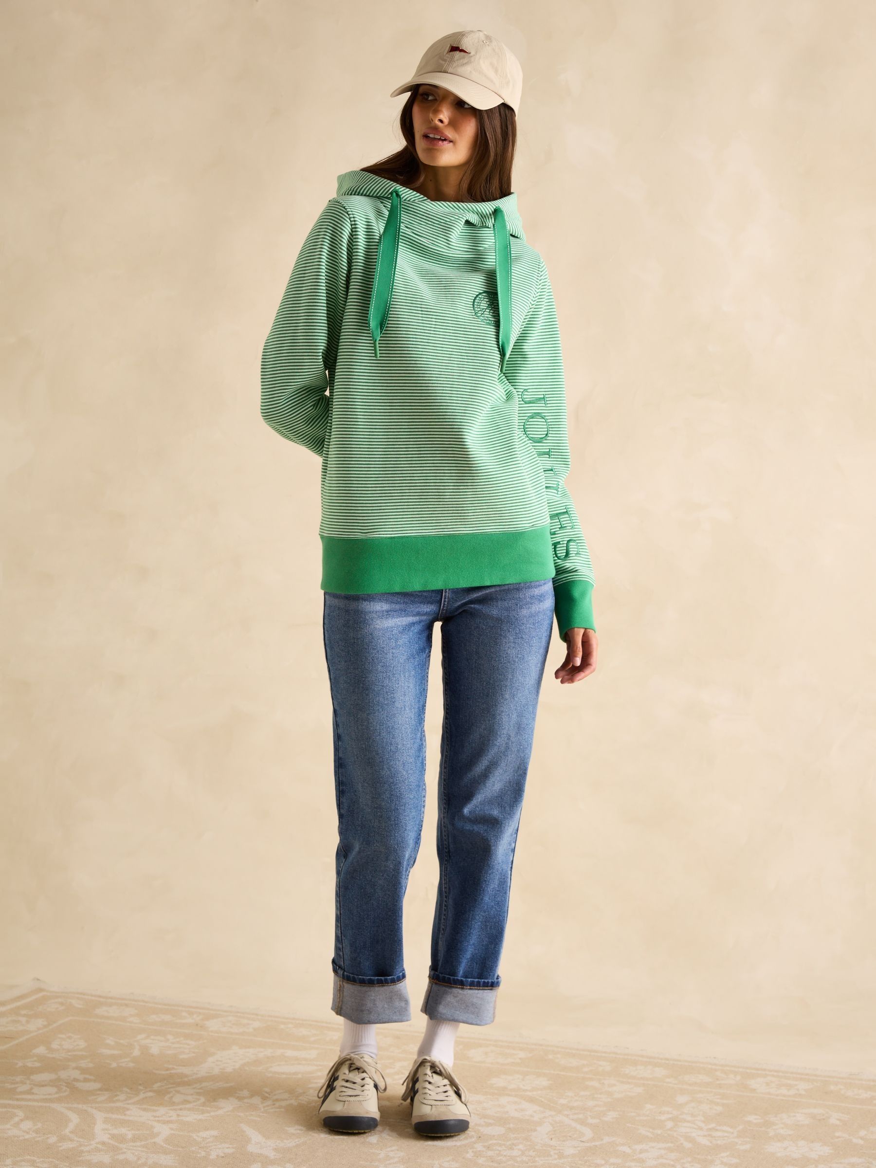 Rushton Green Stripe Cotton Cowl Neck Hoodie - Image 5 of 8