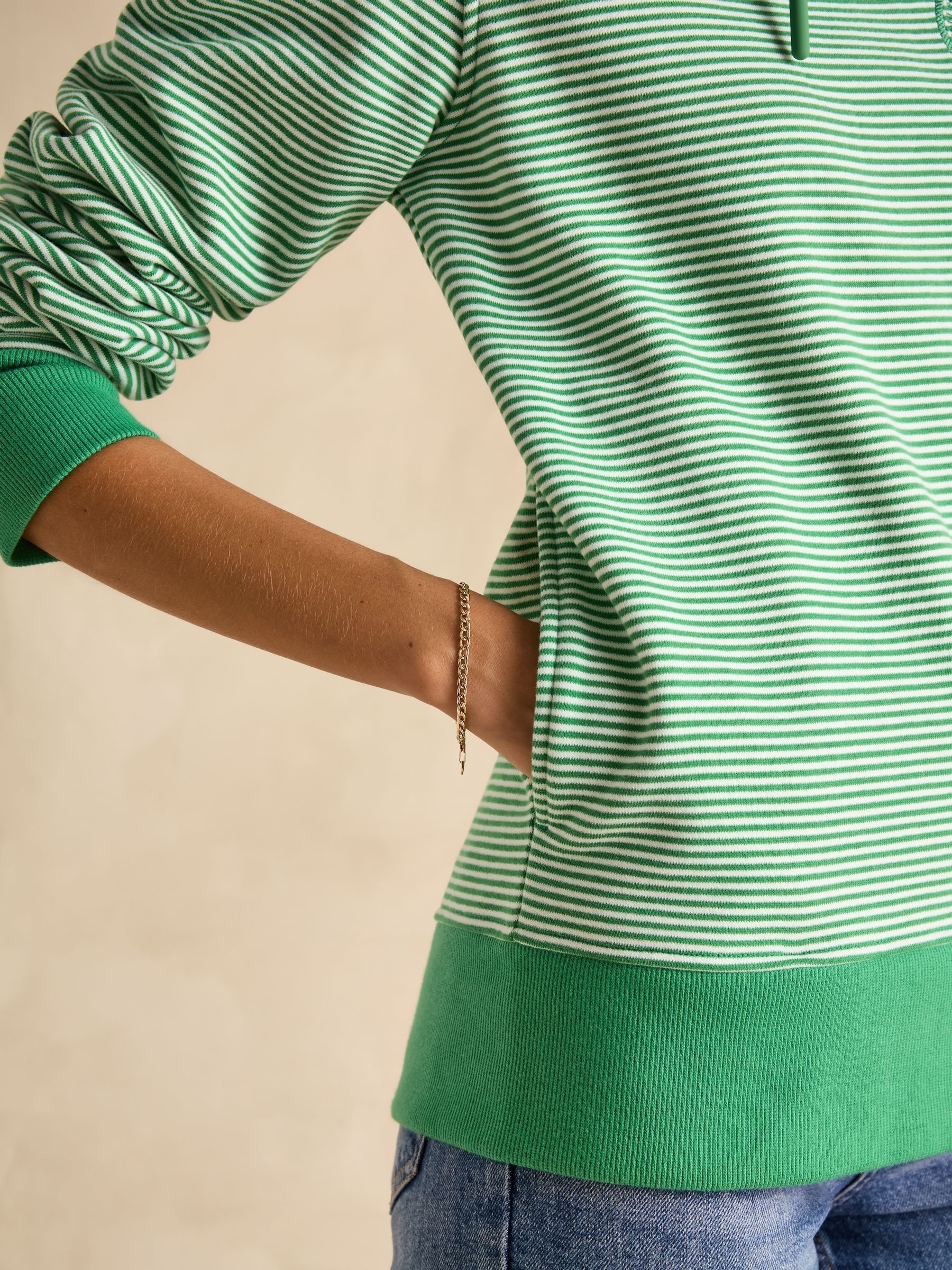 Rushton Green Stripe Cotton Cowl Neck Hoodie - Image 6 of 8
