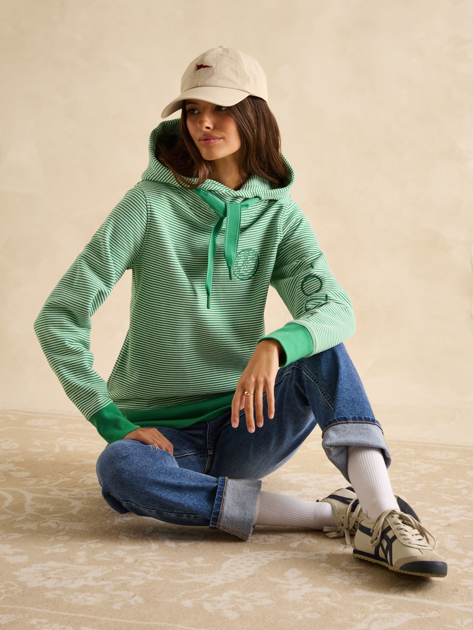 Rushton Green Stripe Cotton Cowl Neck Hoodie - Image 7 of 8