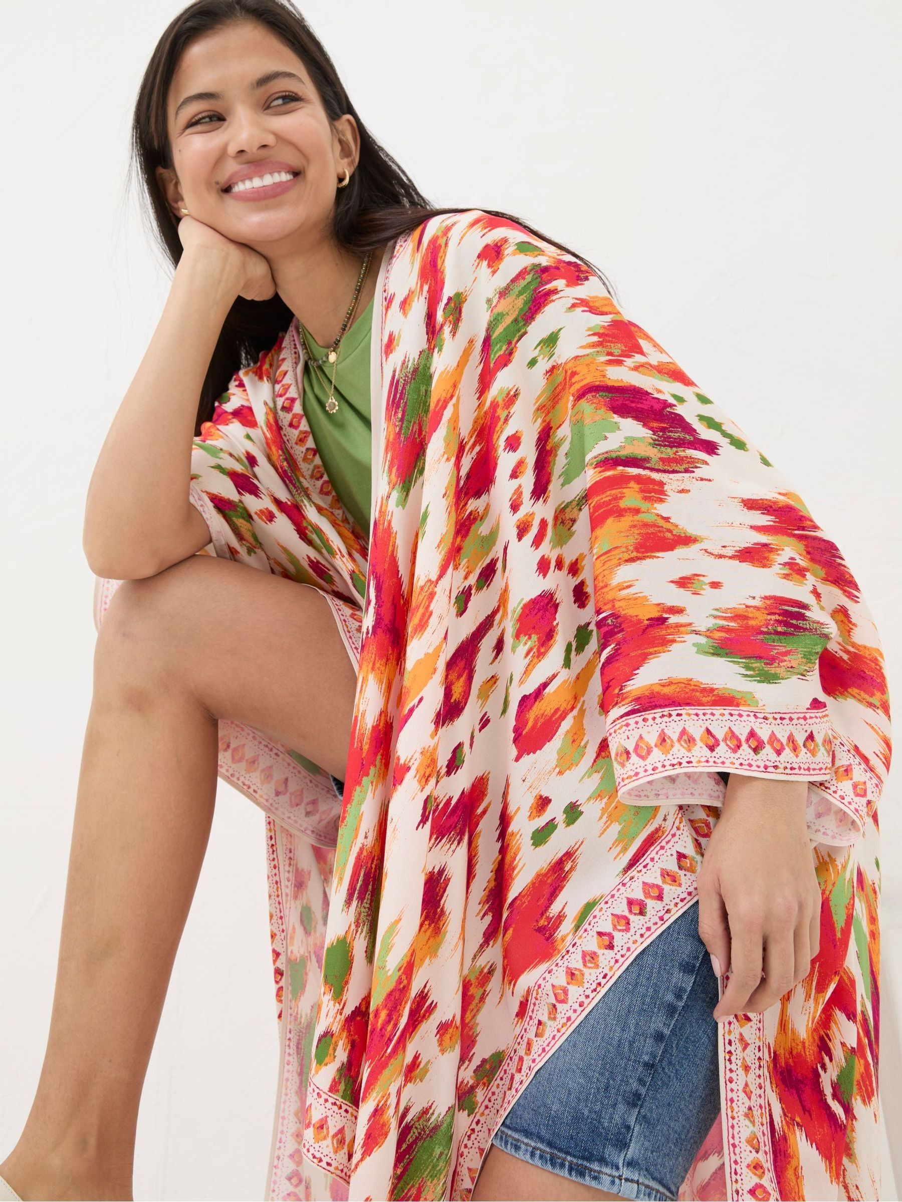 Orange Paradise Ikat Short Kimono - Image 2 of 4