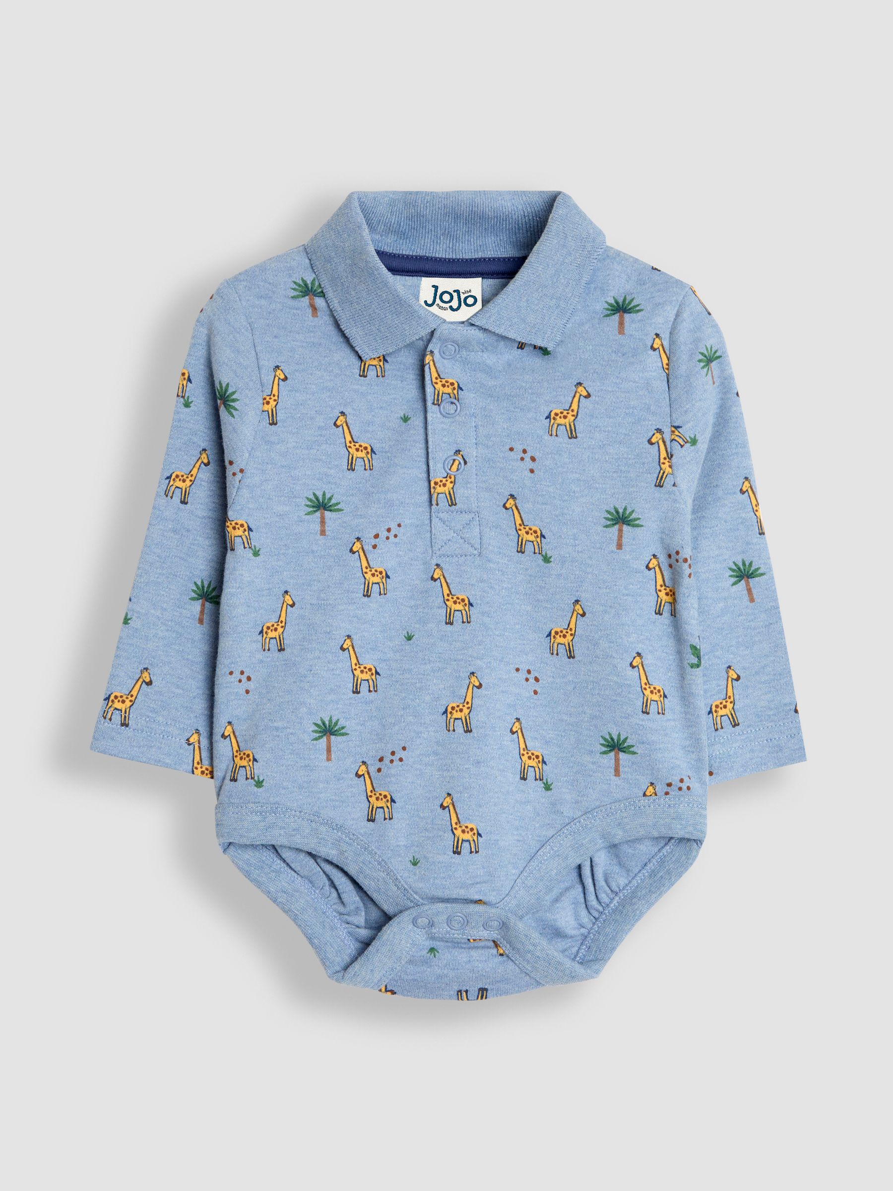 Denim Blue Giraffe Printed Polo Shirt Bodysuit - Image 1 of 3