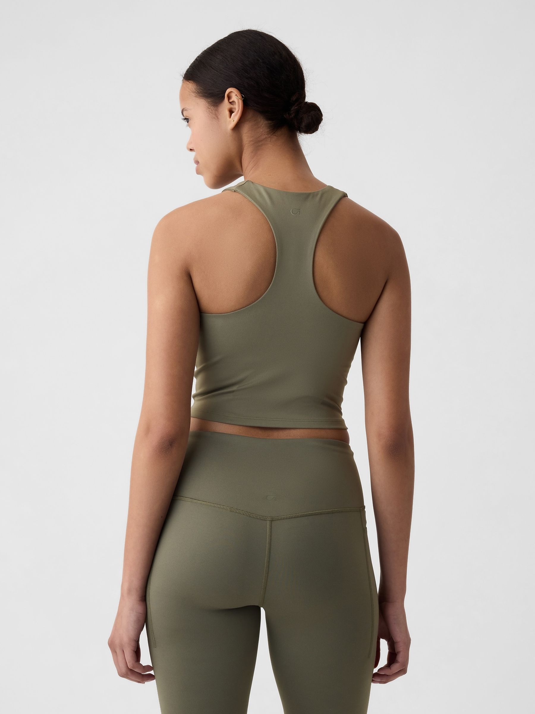 Khaki Green High Neck Cropped Racerback Bra - Image 2 of 5