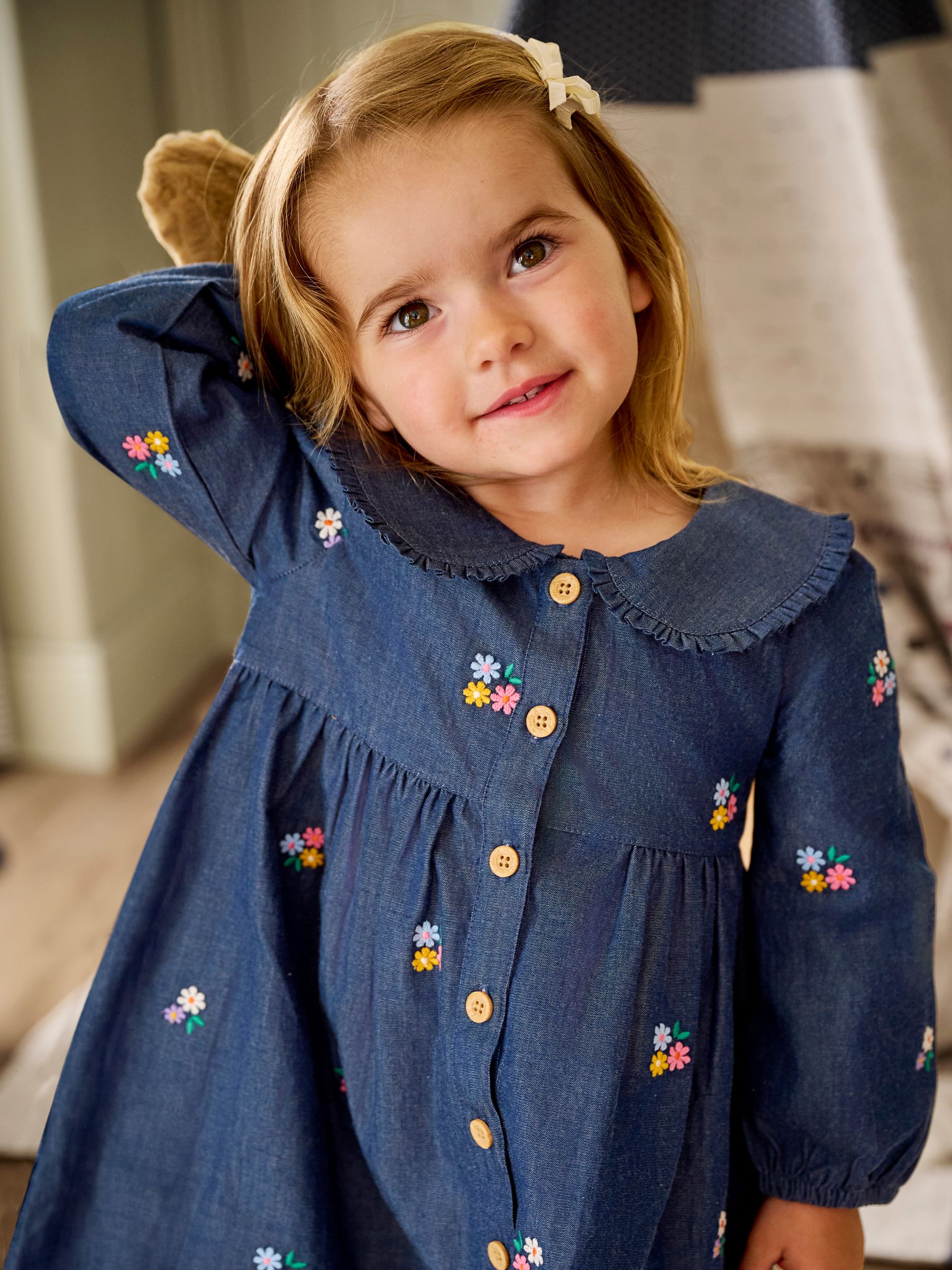 Chambray Embroidered Button Through Dress - Image 1 of 5
