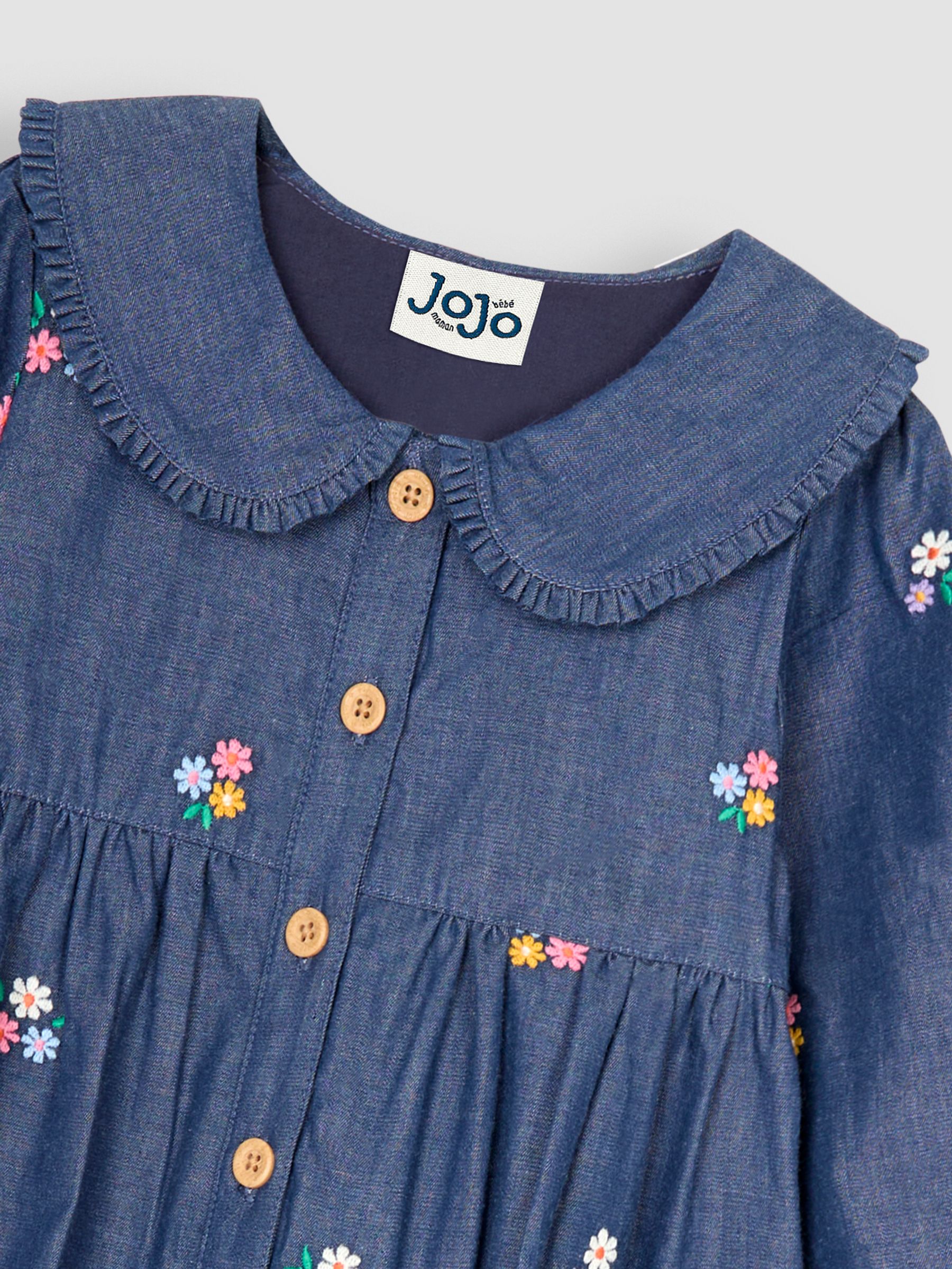 Chambray Embroidered Button Through Dress | JoJo Maman Bb USA Chambray Embroidered Button Through Dress | JoJo Maman Bb USA
