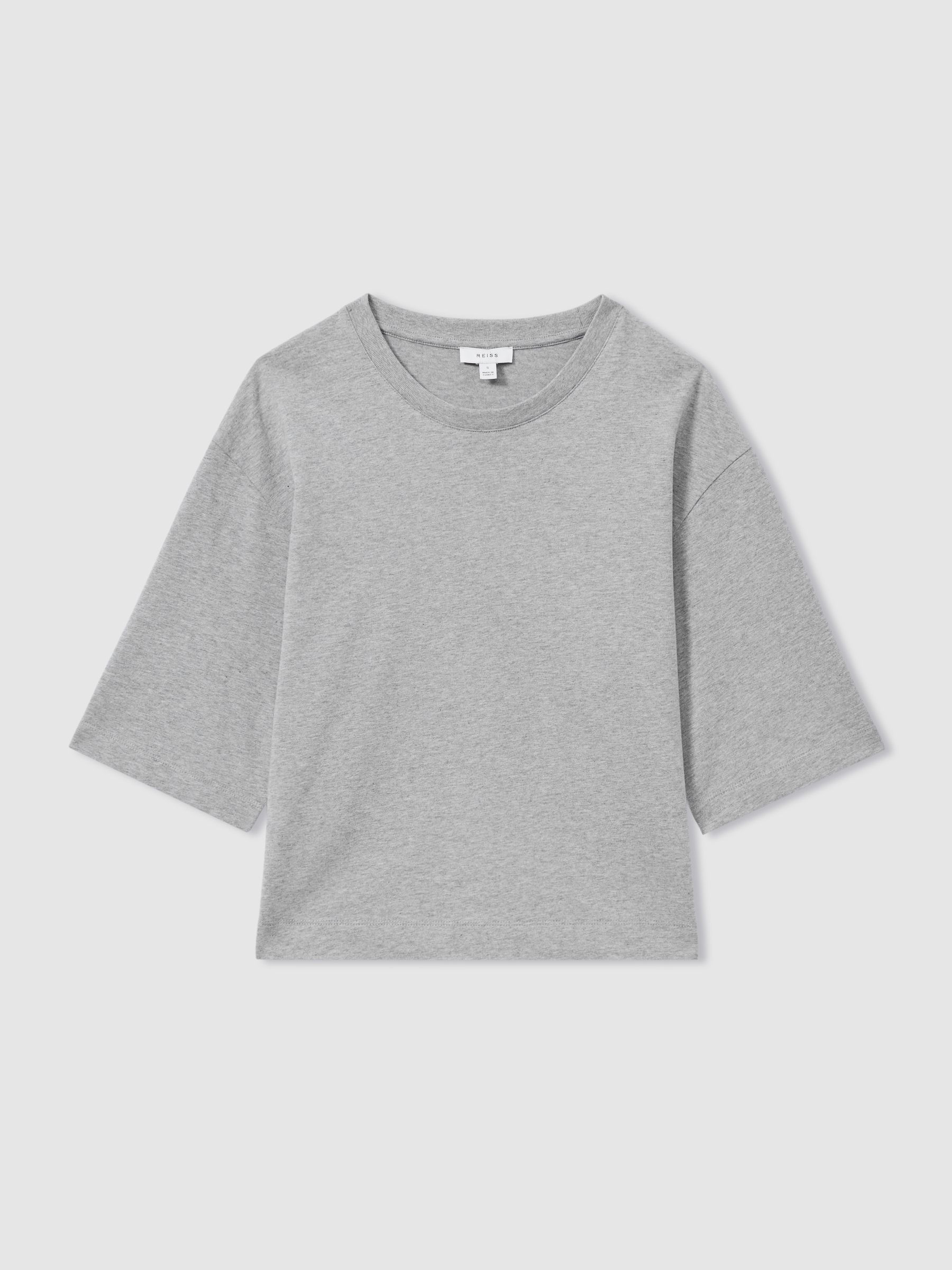 Oversized Cotton Crew Neck T-Shirt in Grey Marl - Image 2 of 6