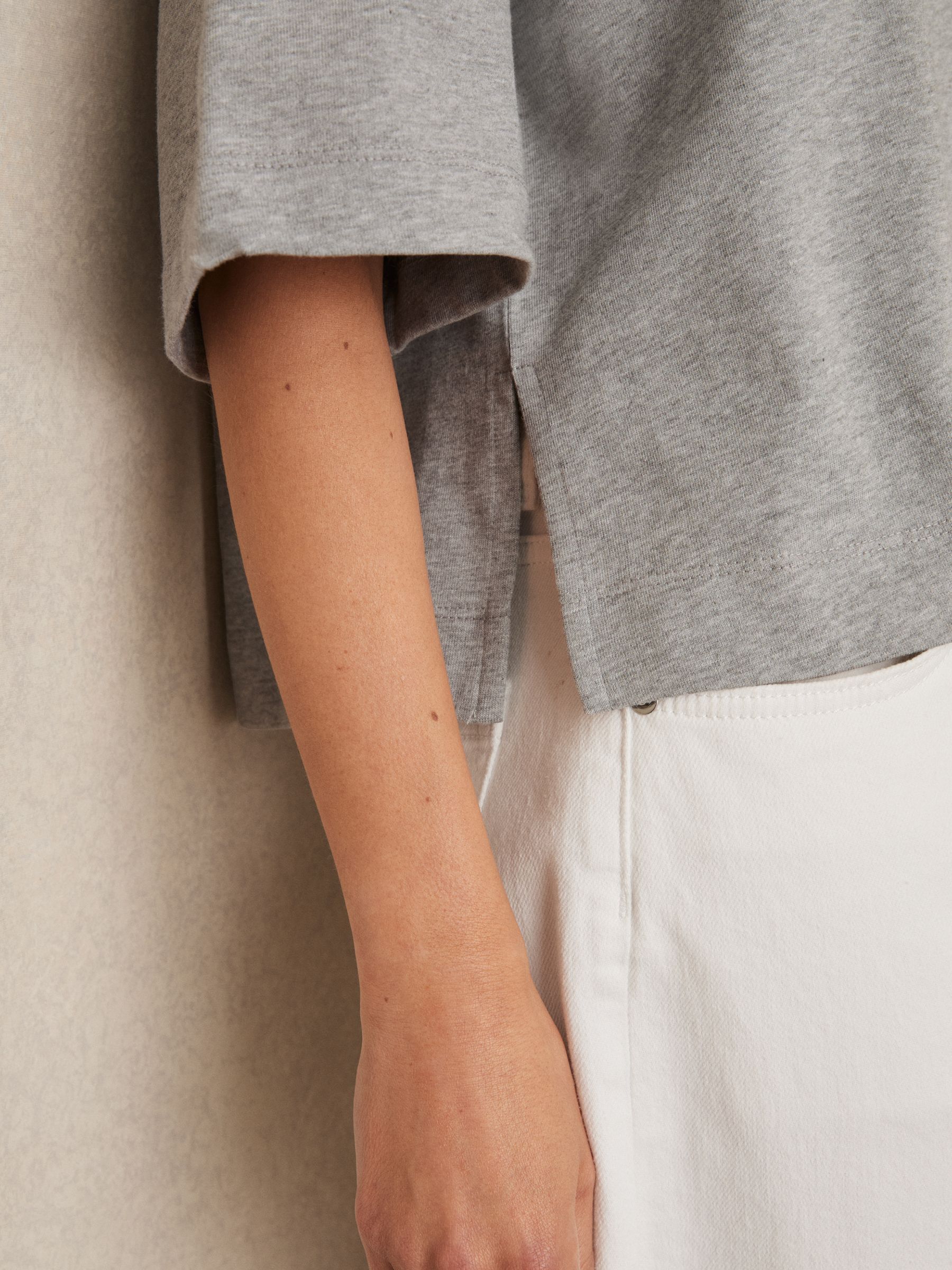 Oversized Cotton Crew Neck T-Shirt in Grey Marl - Image 4 of 6