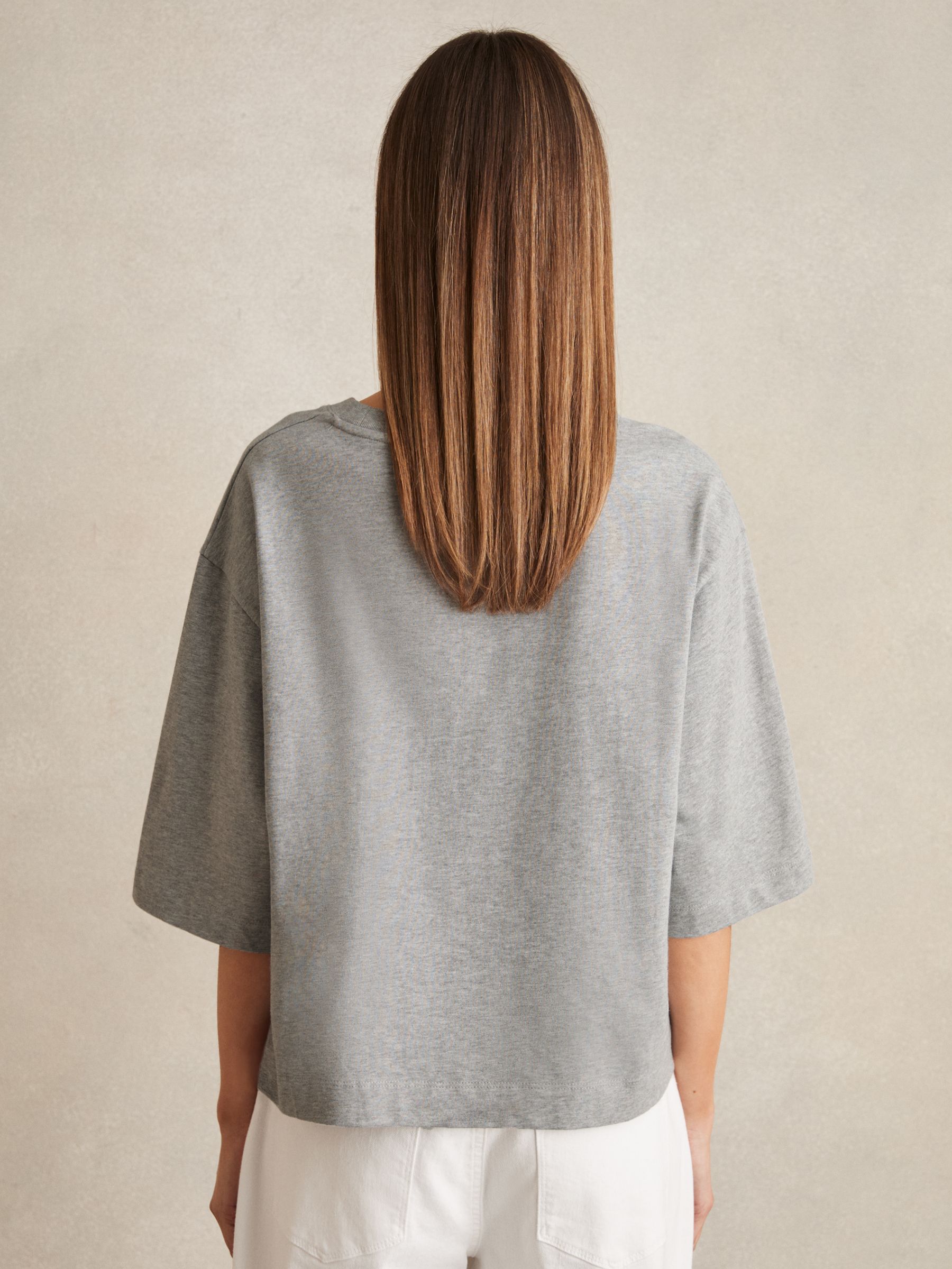 Oversized Cotton Crew Neck T-Shirt in Grey Marl - Image 5 of 6