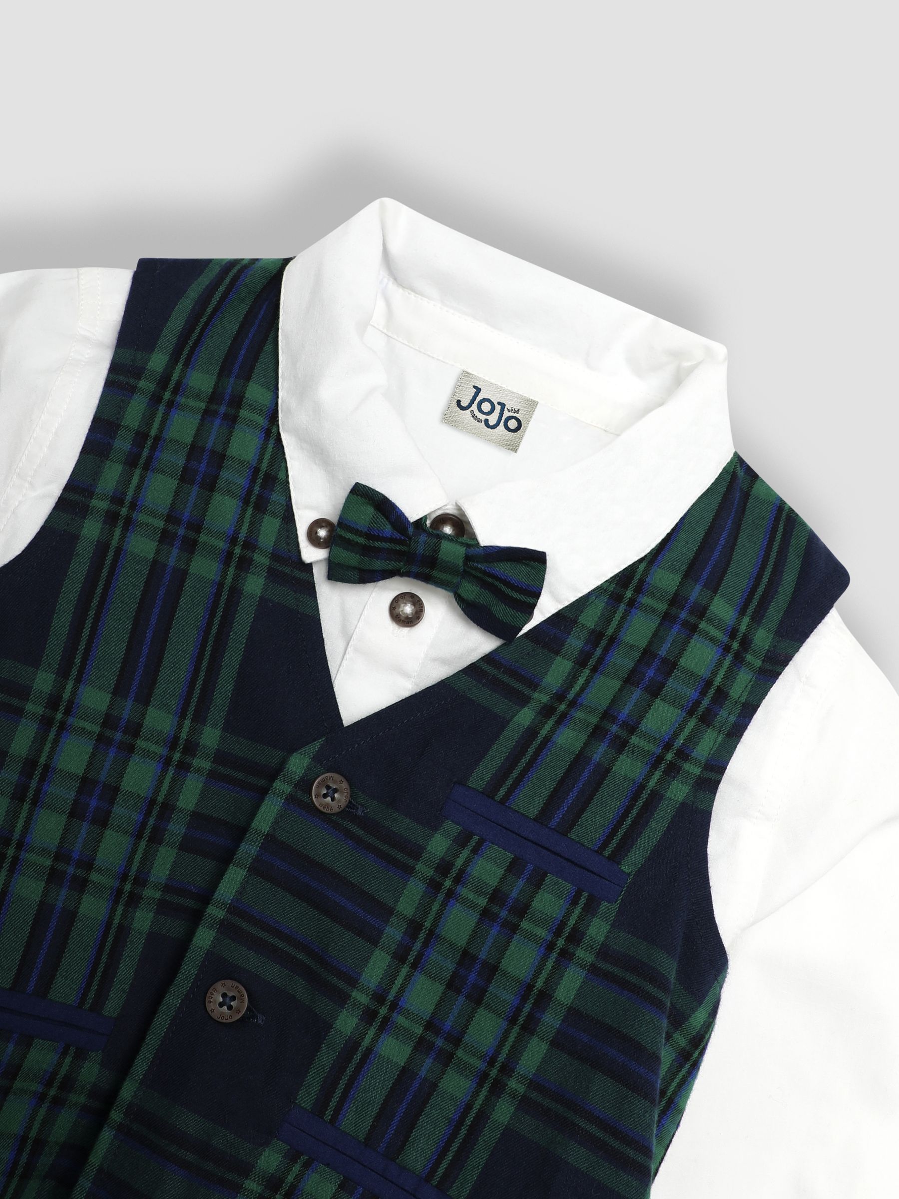 Navy Tartan Waistcoat Shirt and Trousers Set - Image 12 of 12