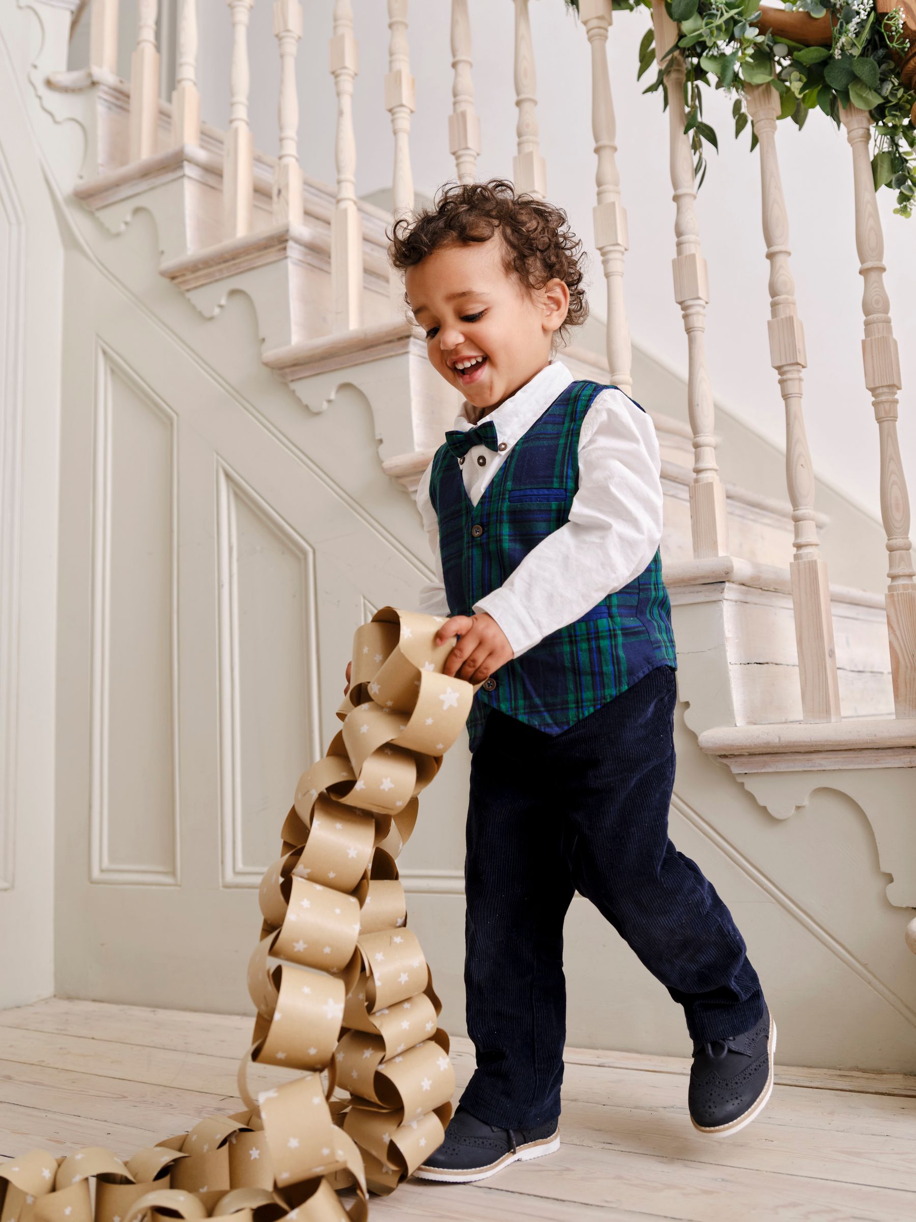 Navy Tartan Waistcoat Shirt and Trousers Set - Image 2 of 12