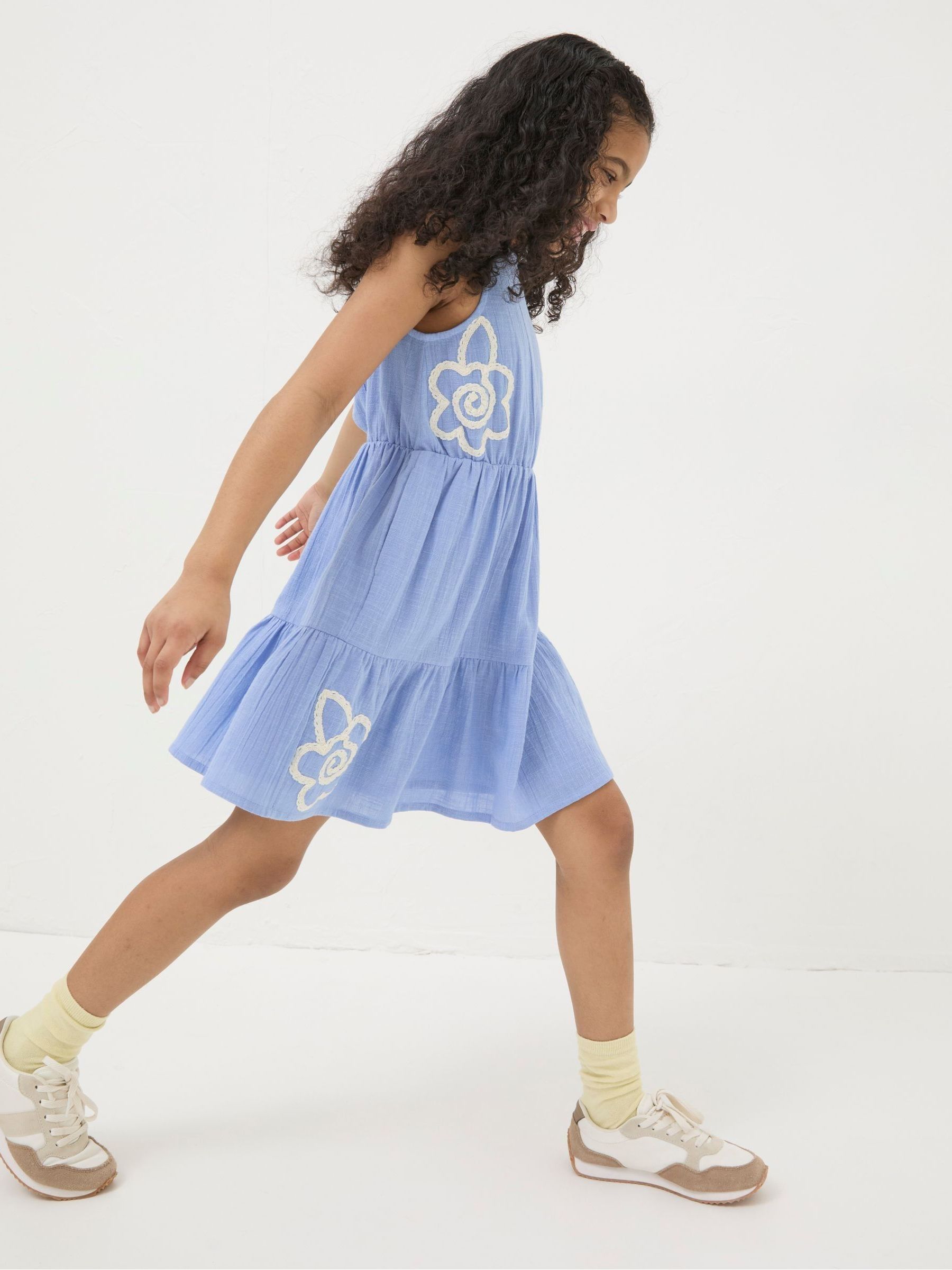 Blue Embroidered Tiered Dress - Image 2 of 5
