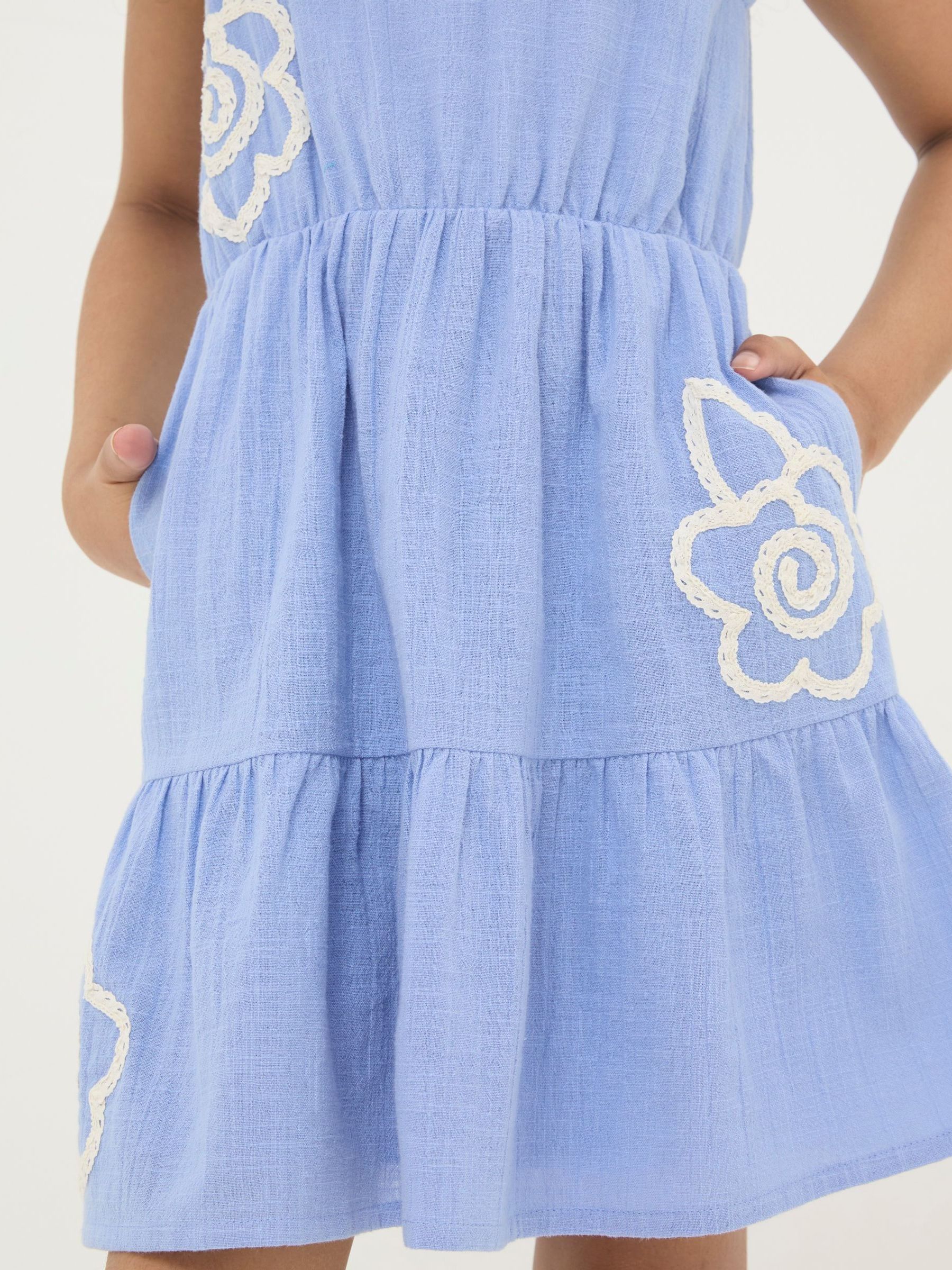 Blue Embroidered Tiered Dress - Image 4 of 5