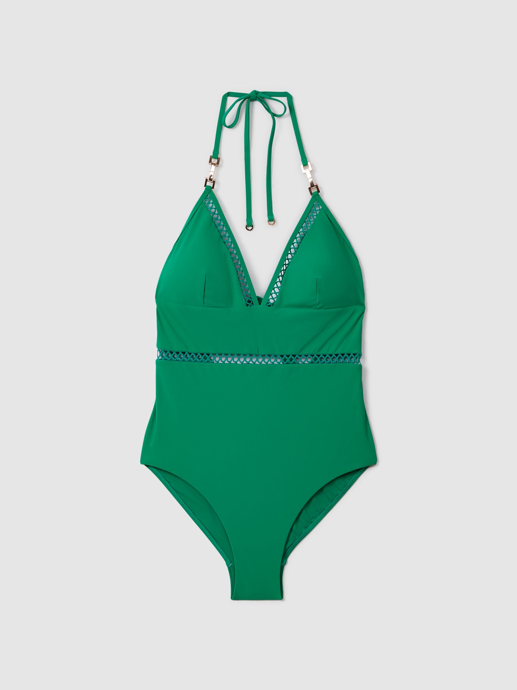 Lattice Halter Neck Swimsuit in Green - Image 2 of 5