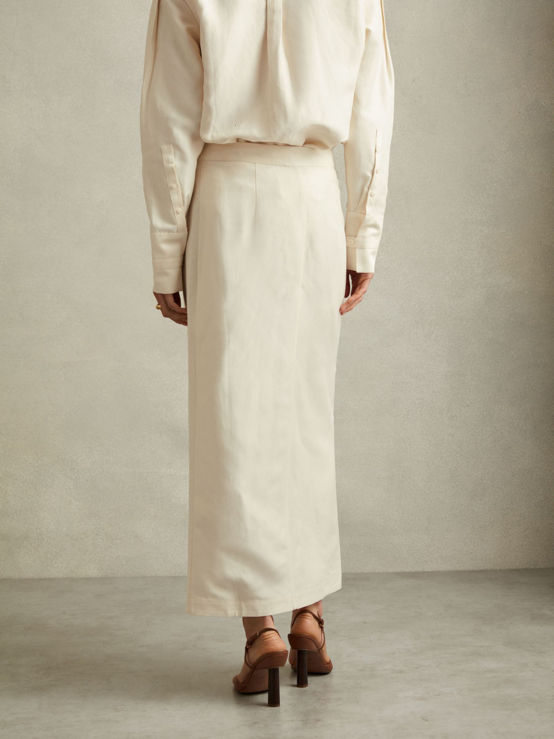 Caro Beige Wrap Front Midi Skirt with Linen - Image 5 of 6