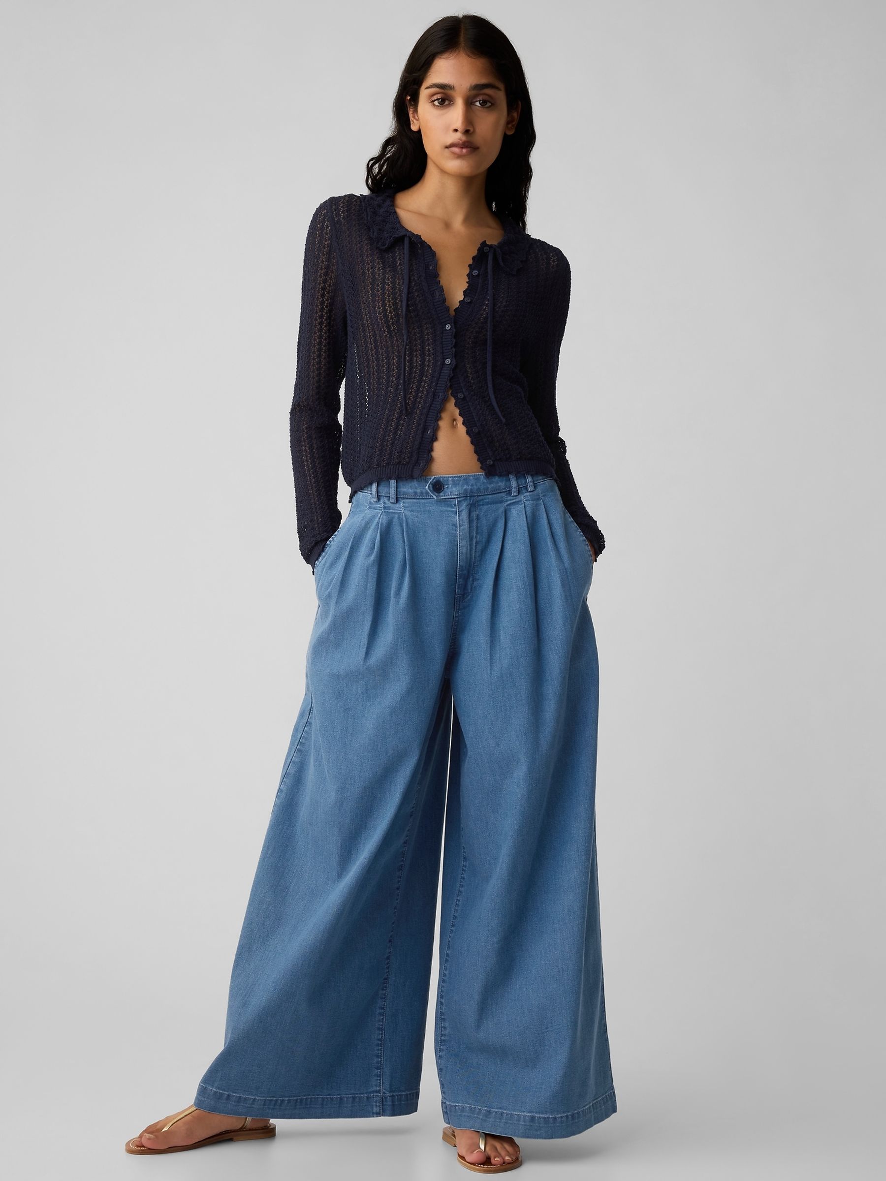 Blue DÔEN High Waisted Wide Leg Denim Trousers - Image 3 of 5